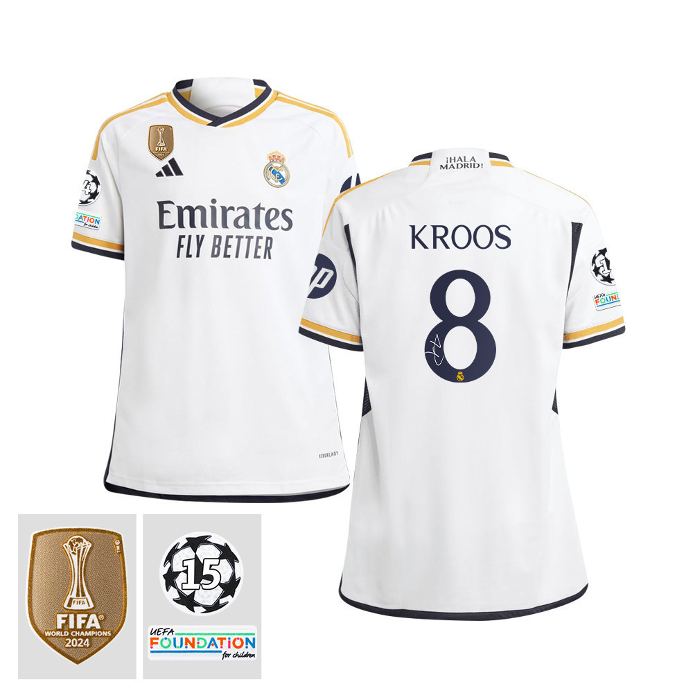 Toni Kroos 8 Signed Starball 15 Times Champions Real Madrid 2023/24 UEFA Patch YOUTH Home Jersey Autographed