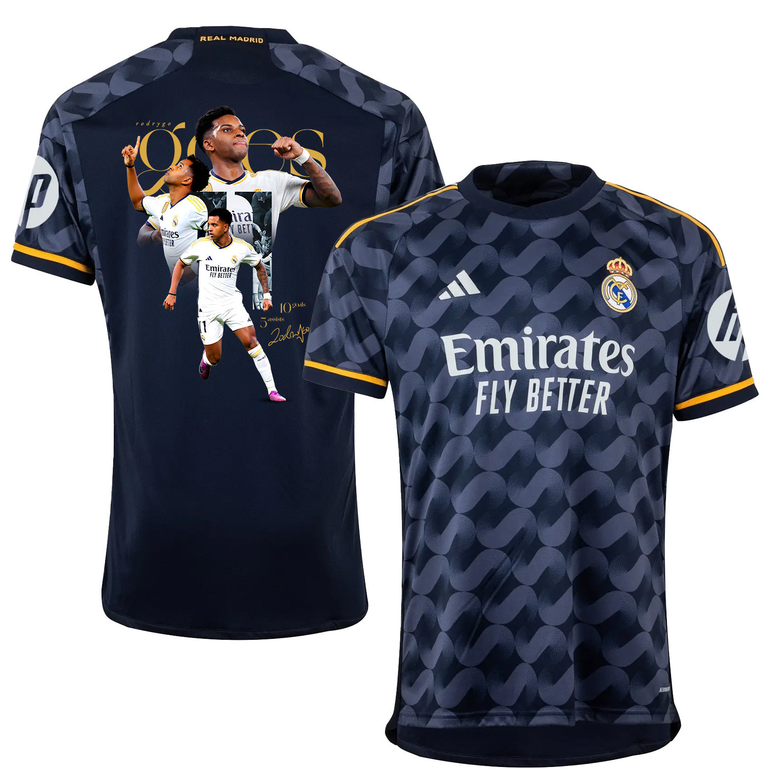 Rodrygo 11 Real Madrid Away Jersey Navy Blue Achievements 2023/24