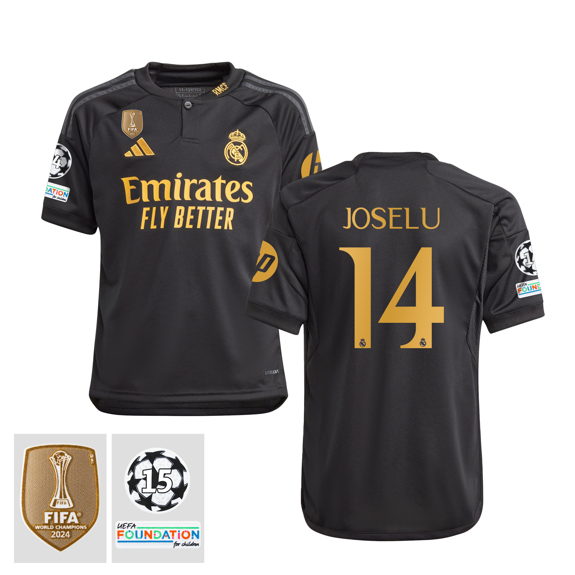 Joselu Mato 14 Signed Starball 15 Times Champions Real Madrid 2023/24 UEFA Patch YOUTH Third Jersey Autographed