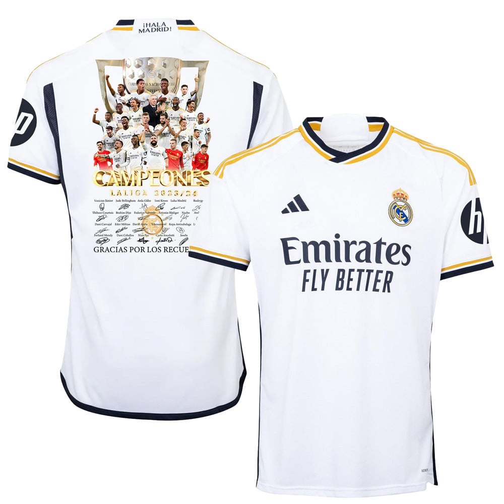 Real Madrid Home Jersey White LaLiga Champions 2023/24 – Signed Design