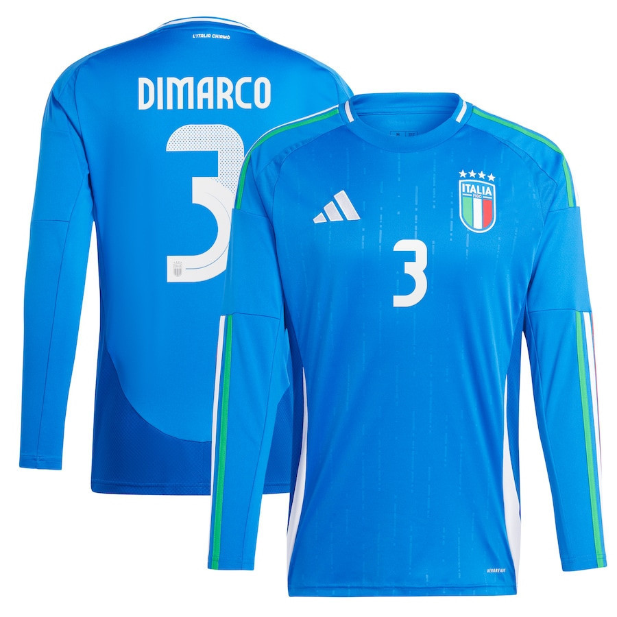 Federico Dimarco 3 Italy National Team 2024 Home Long Sleeve Men Jersey – Blue