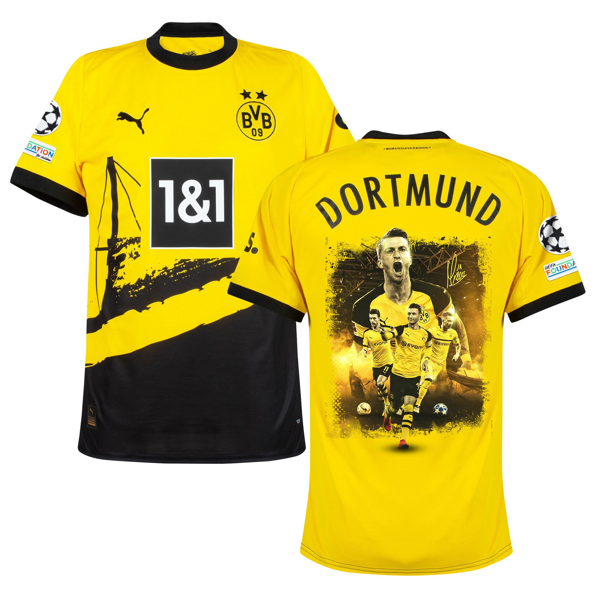 Marco Reus 11 Signed Thanks Borussia Dortmund 2023/24 UEFA Patch Home Jersey – Men
