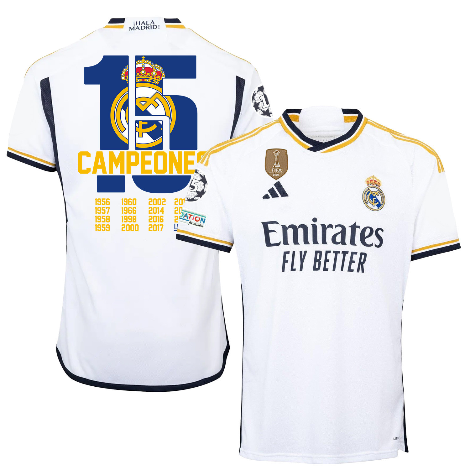 Real Madrid Champions 15 2023/24 Home Jersey – Men – UEFA Patch