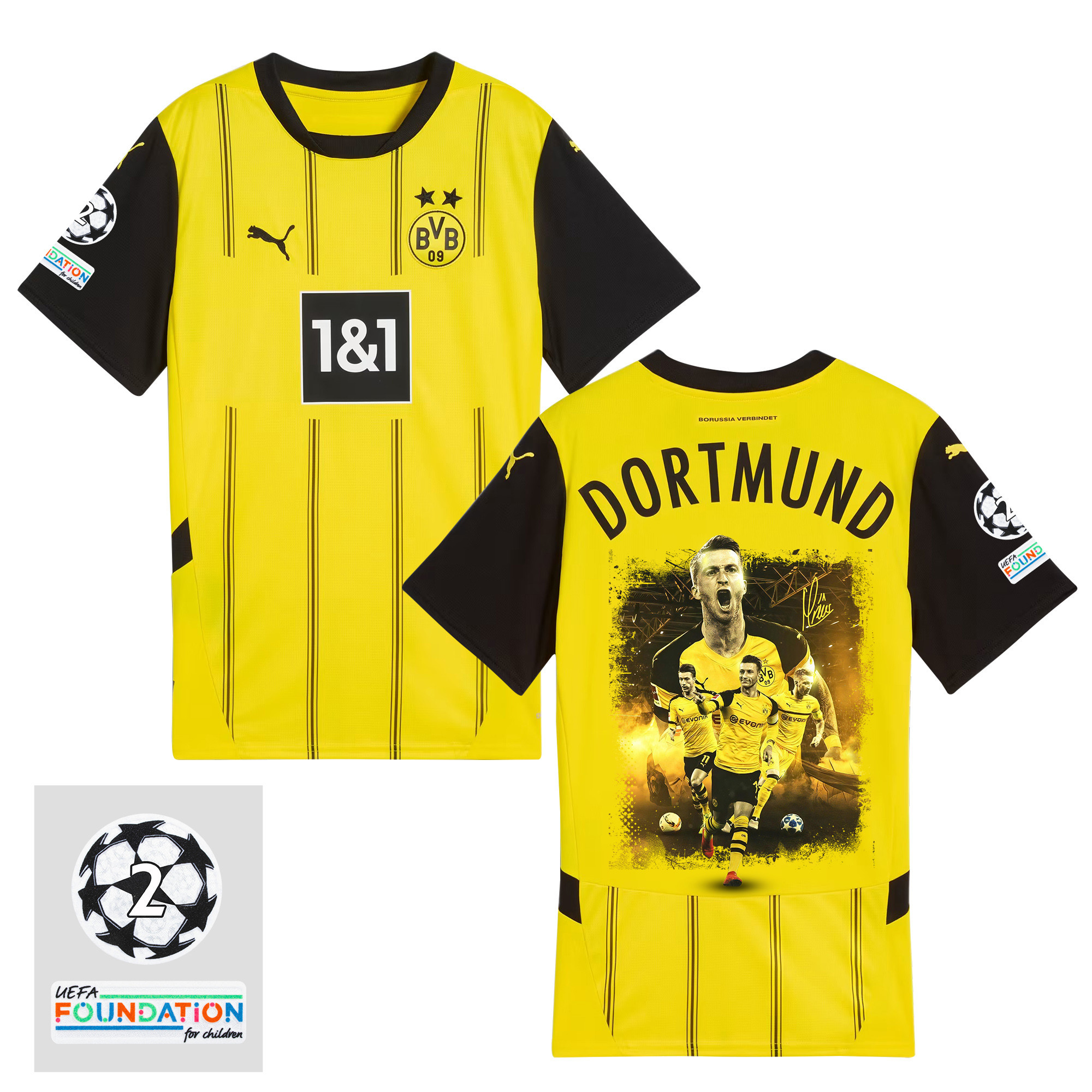 Marco Reus 11 UCL Starball 2 Times Champions Borussia Dortmund 2024/25 UEFA Patch Home Jersey – Idea Print Graphic V2
