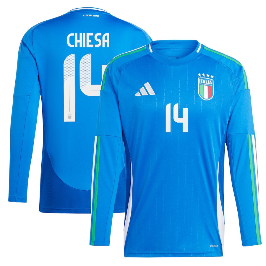 Federico Chiesa 14 Italy National Team 2024 Home Long Sleeve Men Jersey – Blue