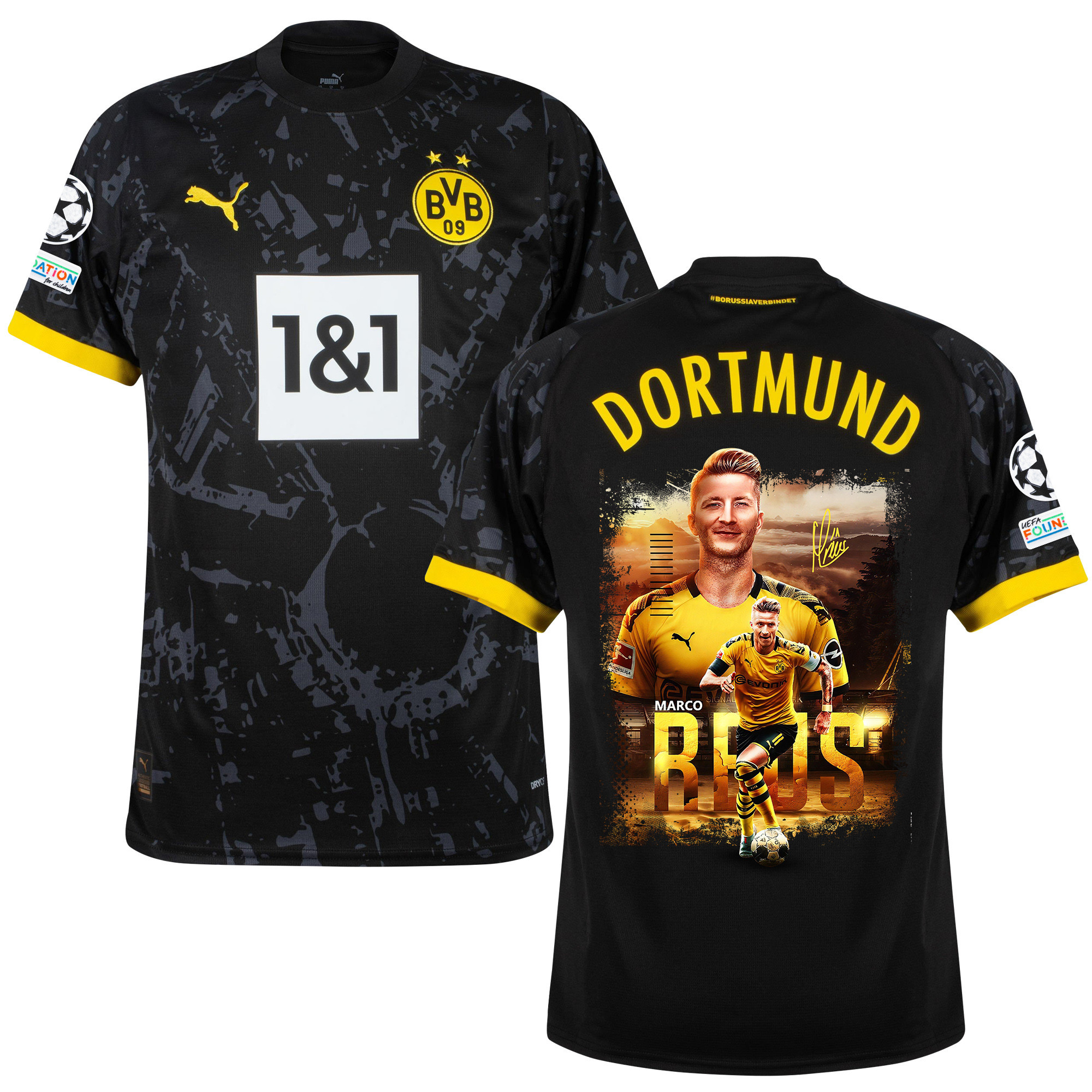 Marco Reus 11 Borussia Dortmund 2023/24 UEFA Patch Collage Art Away Jersey – Men