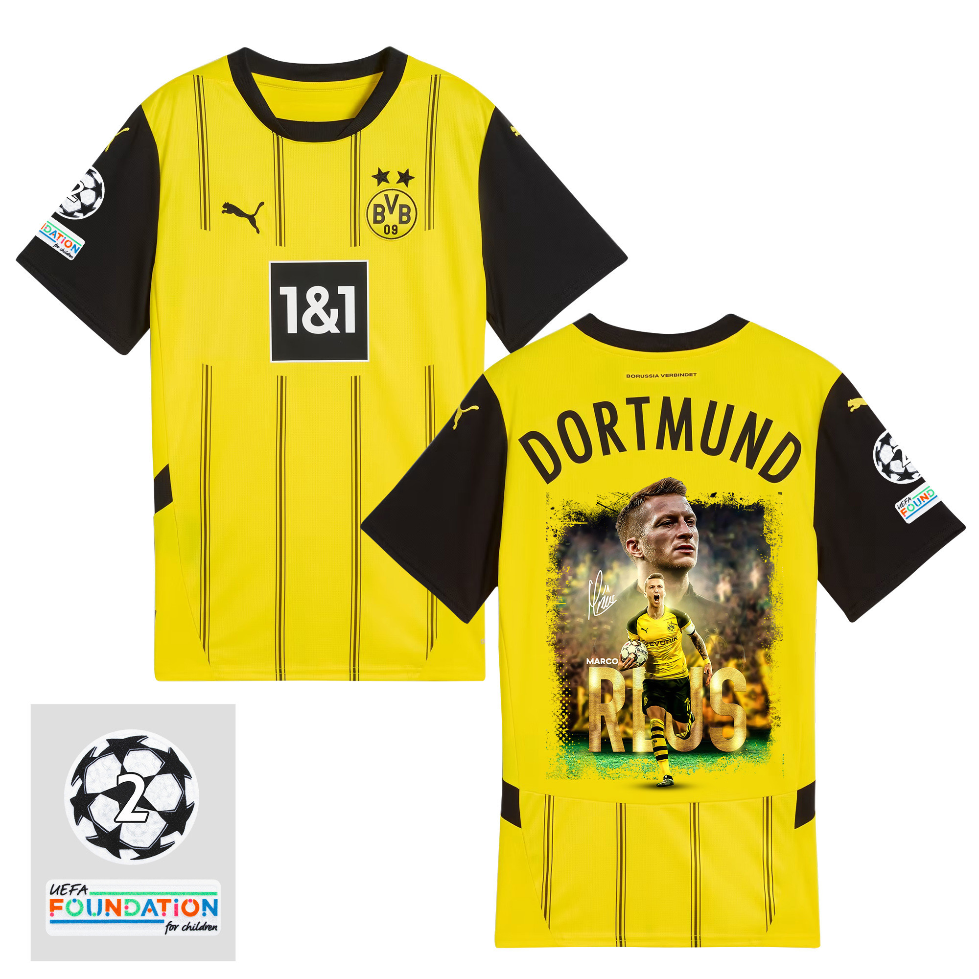 Marco Reus 11 UCL Starball 2 Times Champions Borussia Dortmund 2024/25 UEFA Patch Home Jersey – Idea Print Graphic V5