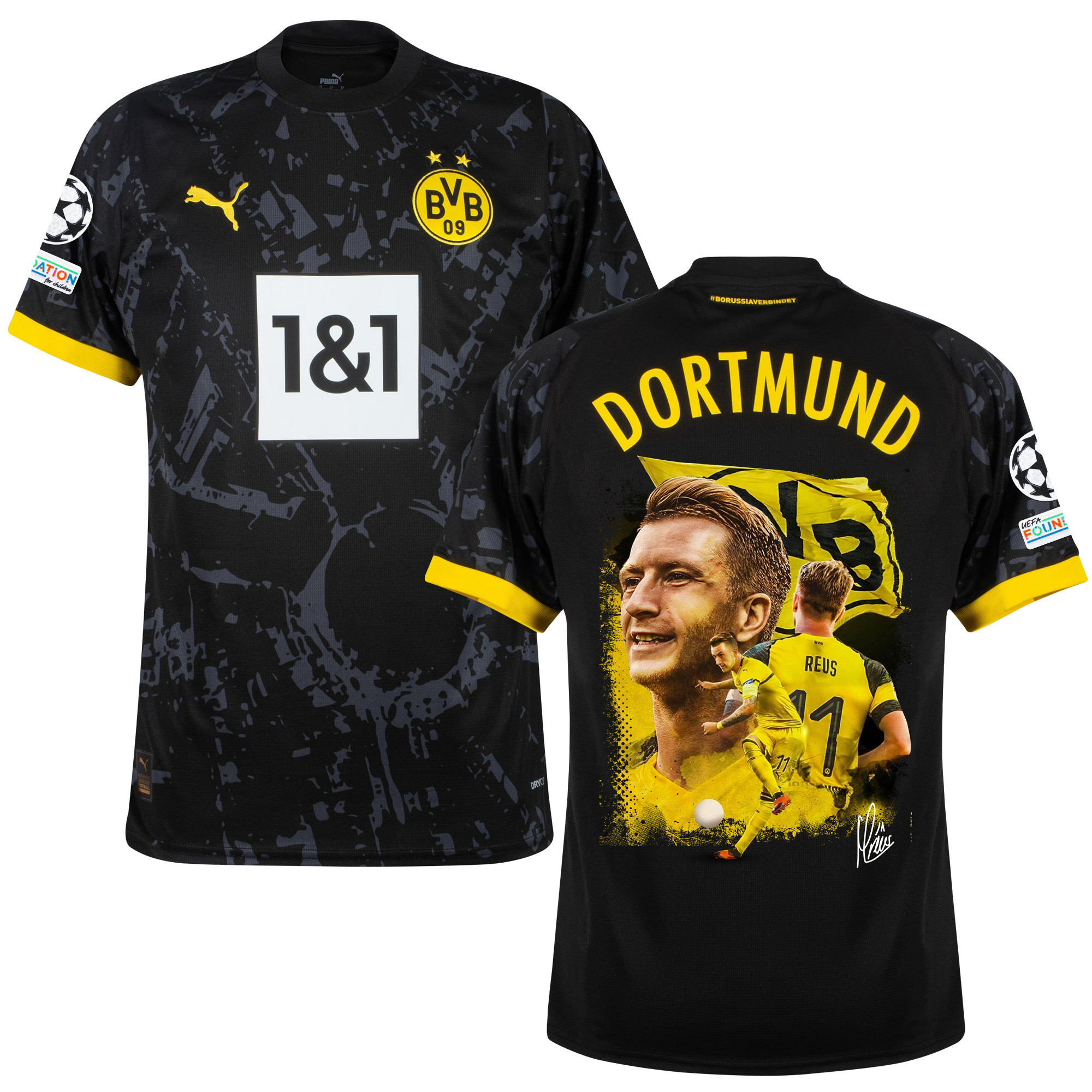 Marco Reus 11 Borussia Dortmund 2023/24 UEFA Patch Signed Thanks For Your Contribution Away Jersey – Men