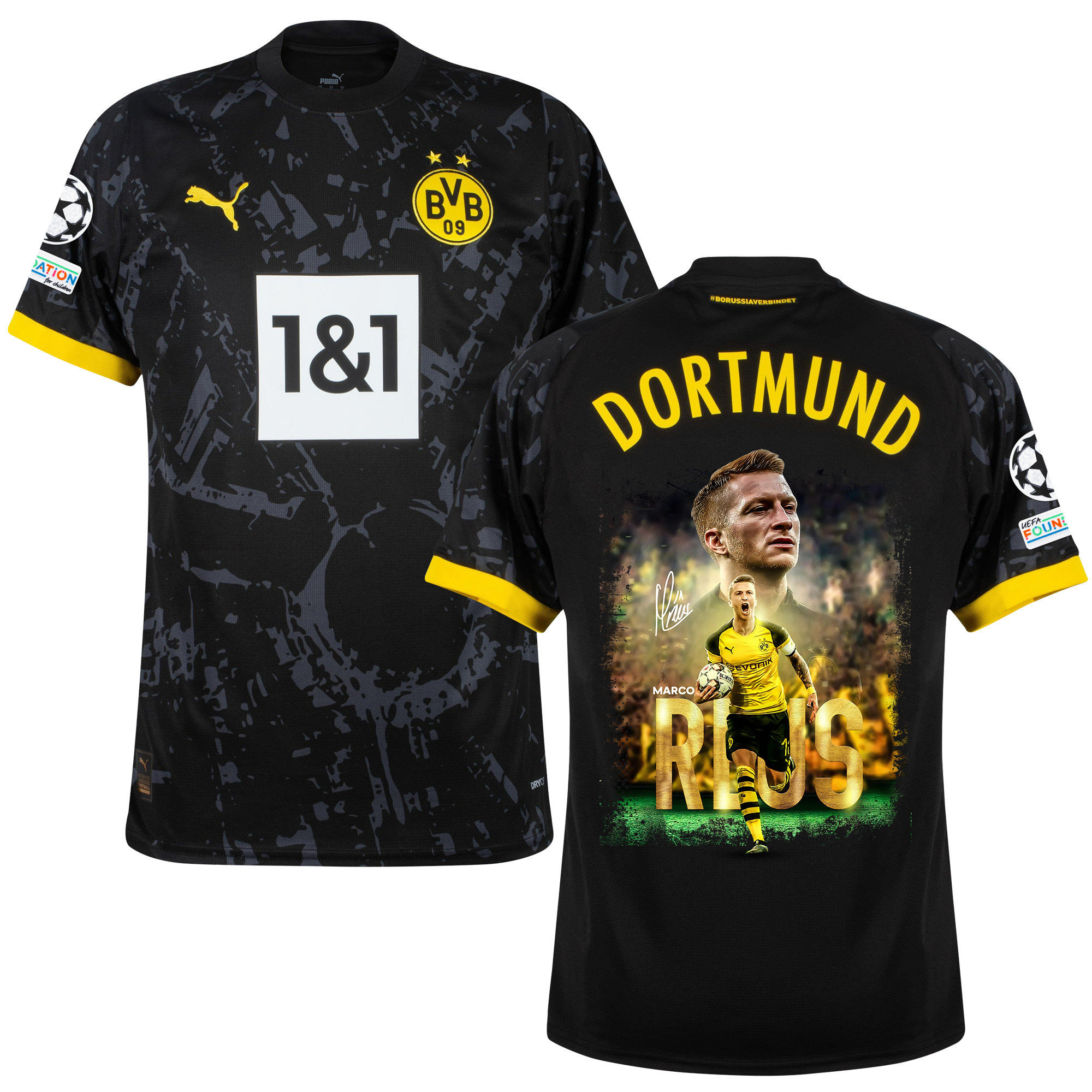 Marco Reus 11 Borussia Dortmund 2023/24 UEFA Patch Signed 12 Years Of Dedication Away Jersey – Men