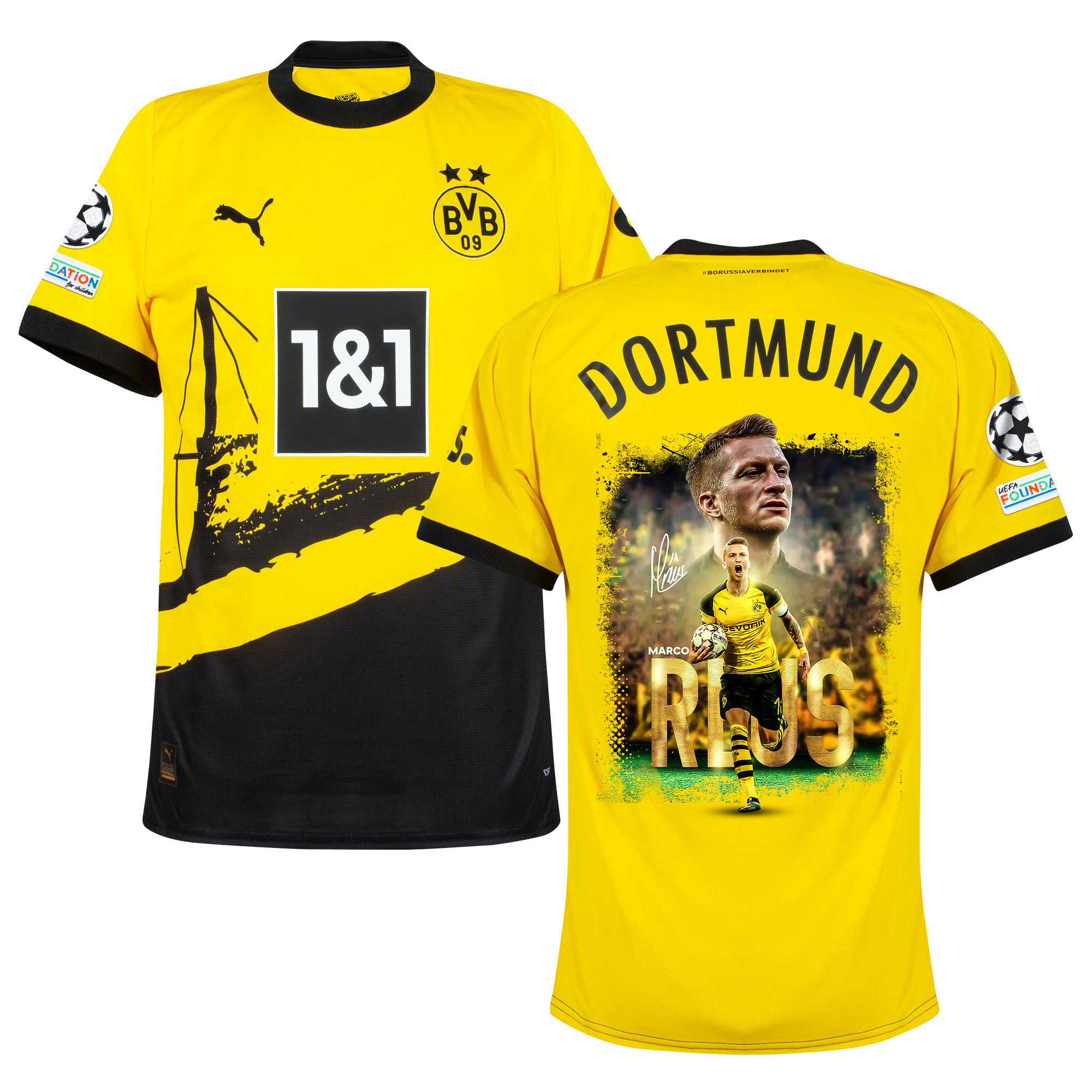 Marco Reus 11 Borussia Dortmund 2023/24 UEFA Patch Signed 12 Years Of Dedication Home Jersey – Men