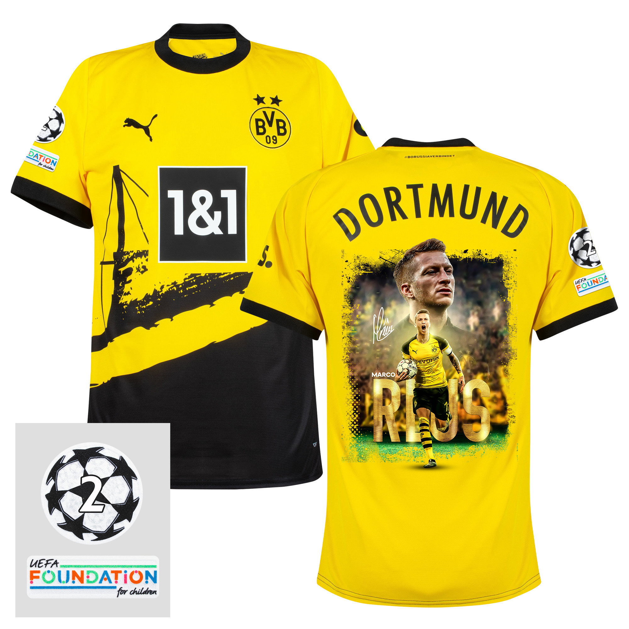 Marco Reus 11 UCL Starball 2 Times Champions Borussia Dortmund 2023/24 UEFA Patch HOME Jersey – Print Graphic Idea V4