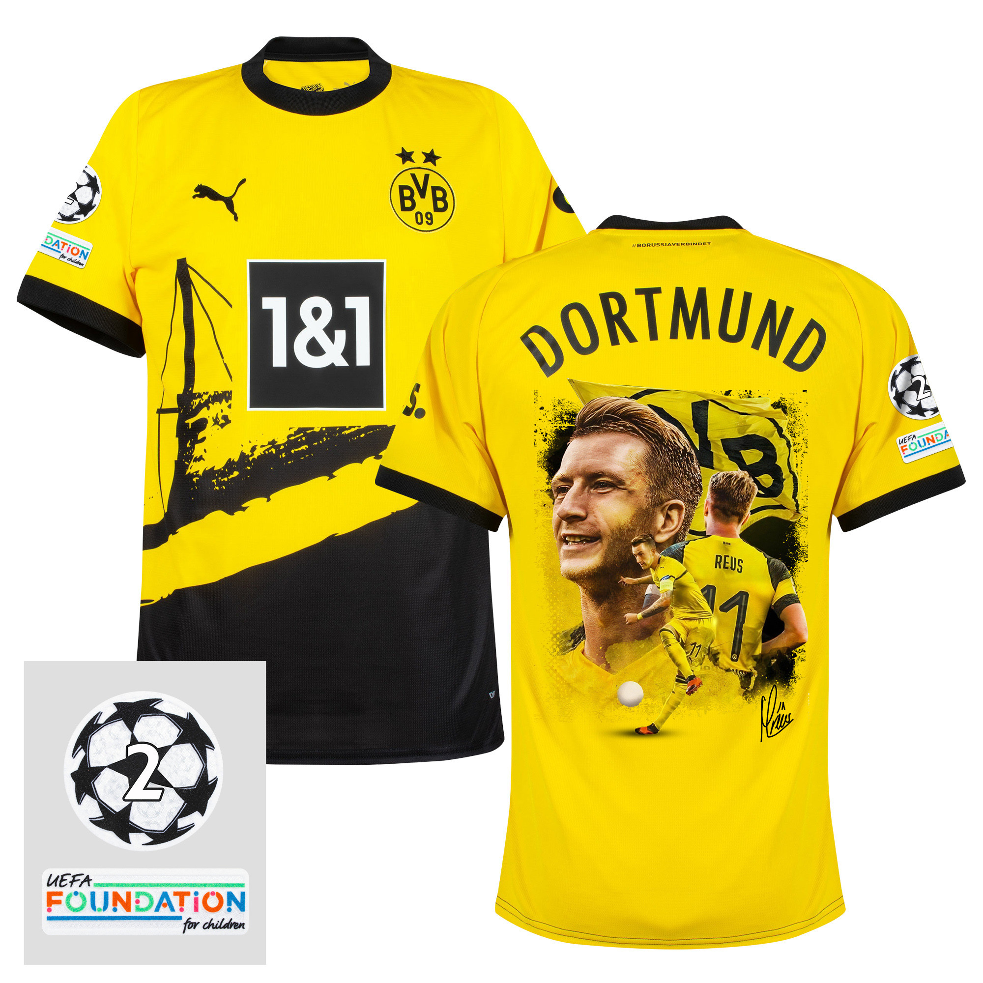 Marco Reus 11 UCL Starball 2 Times Champions Borussia Dortmund 2023/24 UEFA Patch Home Jersey – Print Graphic Idea V1