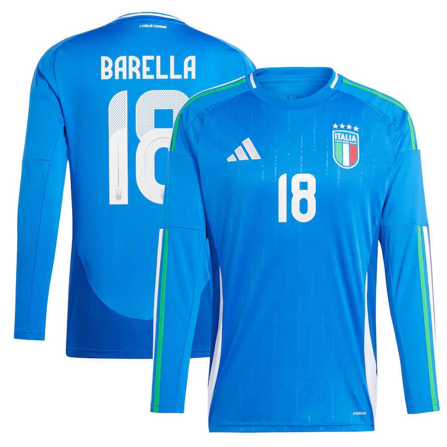 Nicolo Barella 18 Italy National Team 2024 Home Long Sleeve Men Jersey – Blue