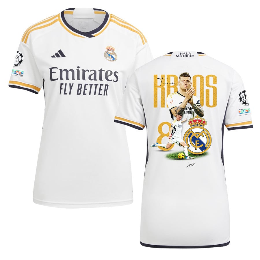 Toni Kroos 8 Real Madrid 2023/24 UEFA 14 Times Champions Patch Home Women Jersey – UEFA Patch