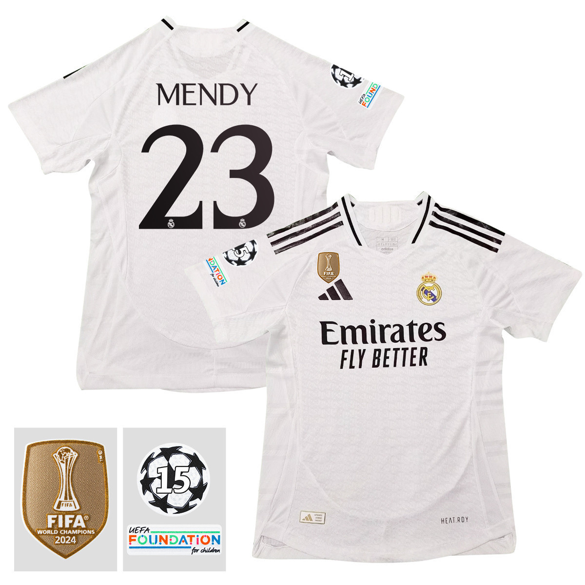 Ferland Mendy 23 Real Madrid 2024/25 15 Times Champions Patch Home Jersey – Men, White