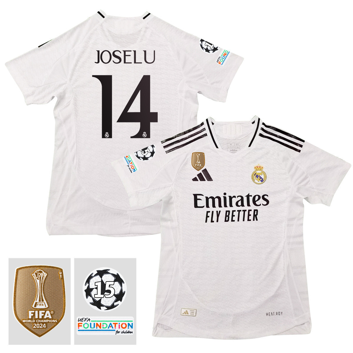 Joselu Mato 14 Real Madrid 2024/25 15 Times Champions Patch Home Jersey – Men, White