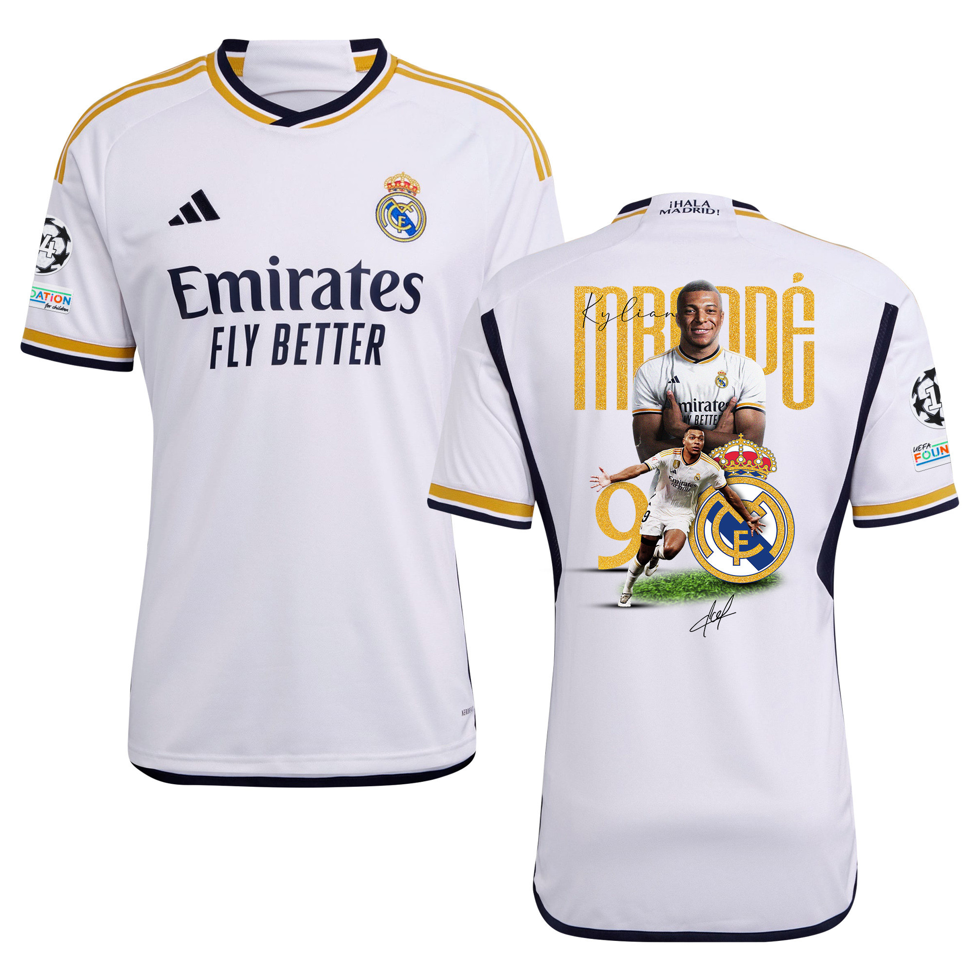 Kylian Mbappe 9 Real Madrid 2024/25 UEFA 14 Times Champions Patch Home Jersey – Men, UEFA Patch
