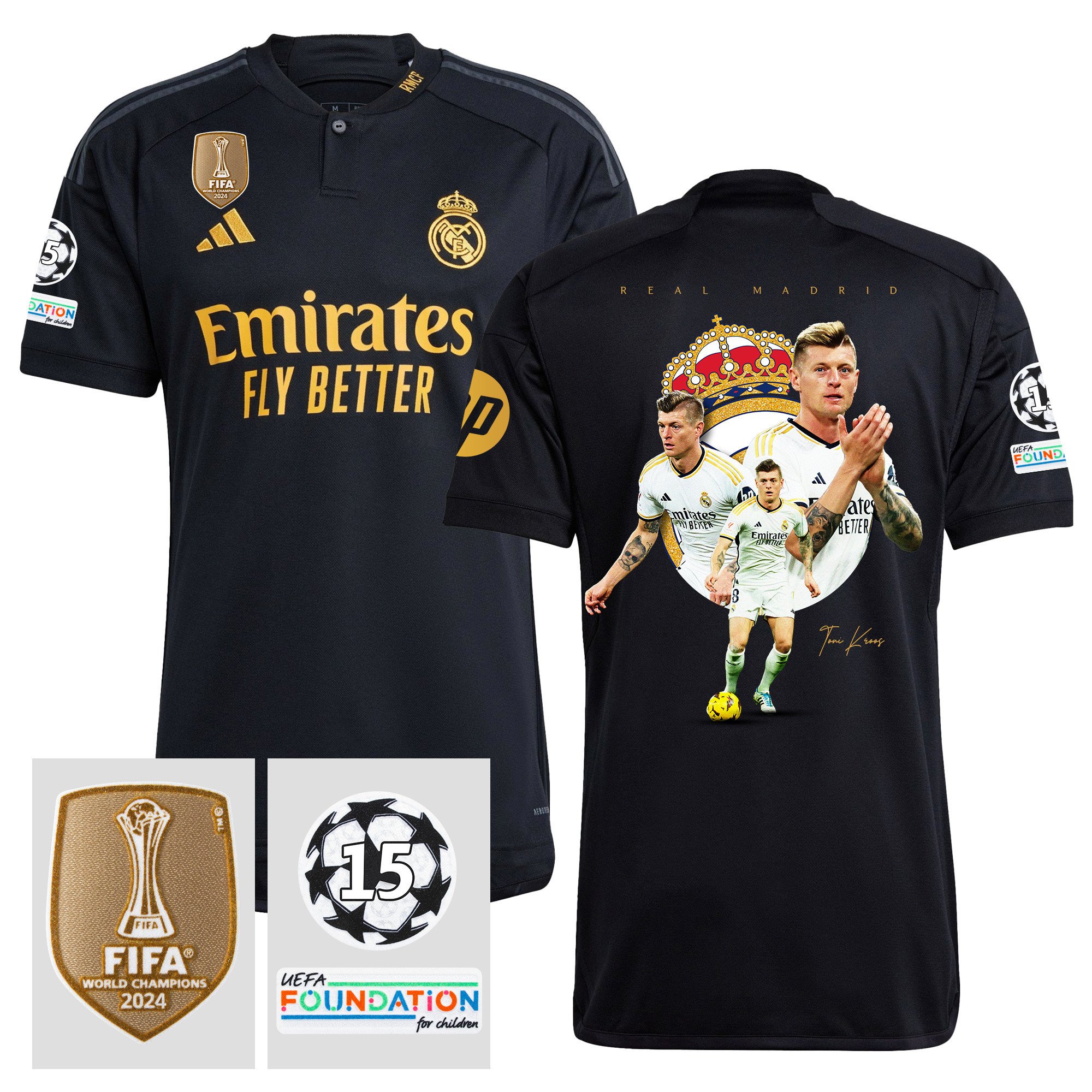 Toni Kroos 8 Real Madrid 2023/24 15 Times Champions UEFA Patch Third Jersey – Men