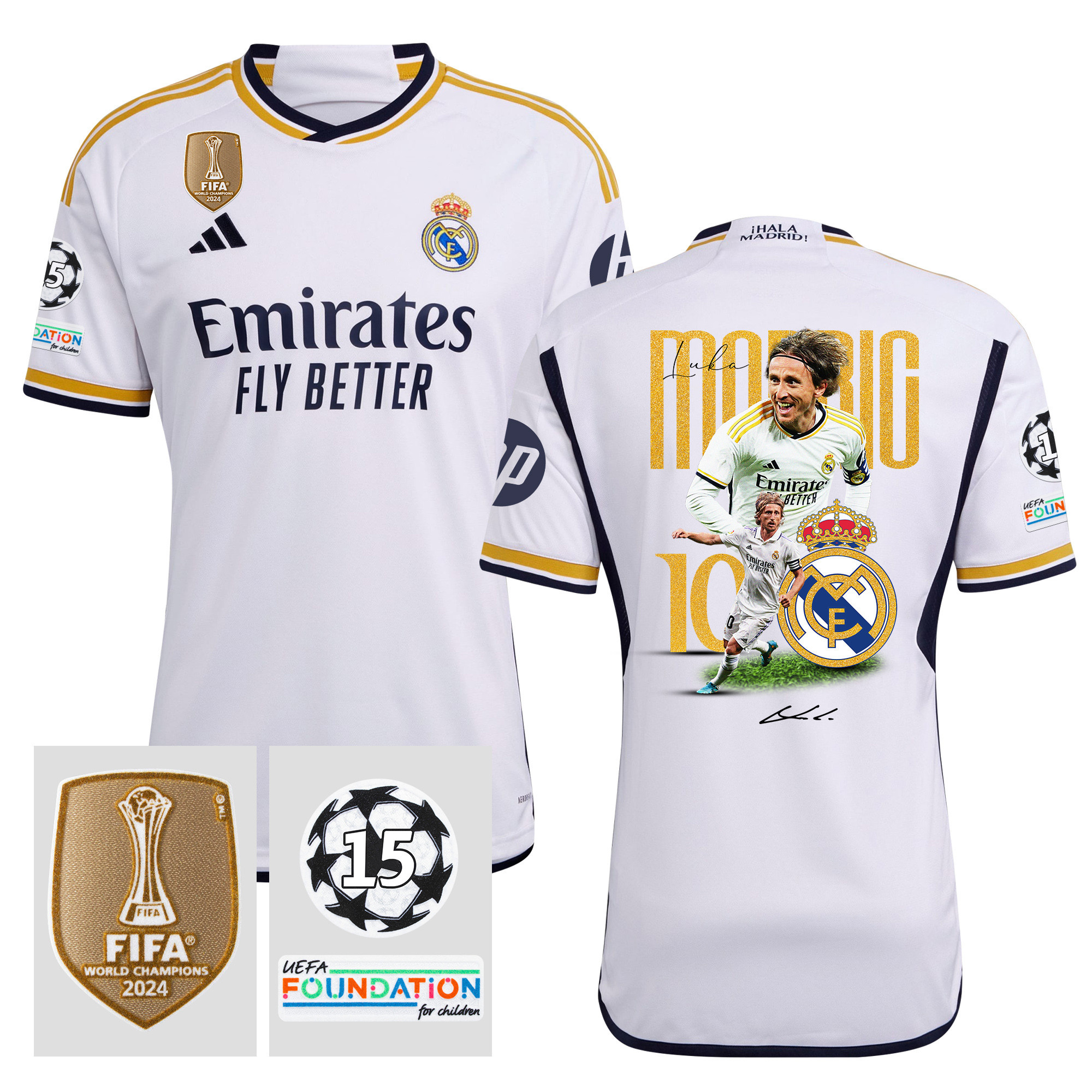 Luka Modric 10 Master Of The Pass 15 Times Champions Real Madrid 2023/24 UEFA Patch Home Jersey – Men