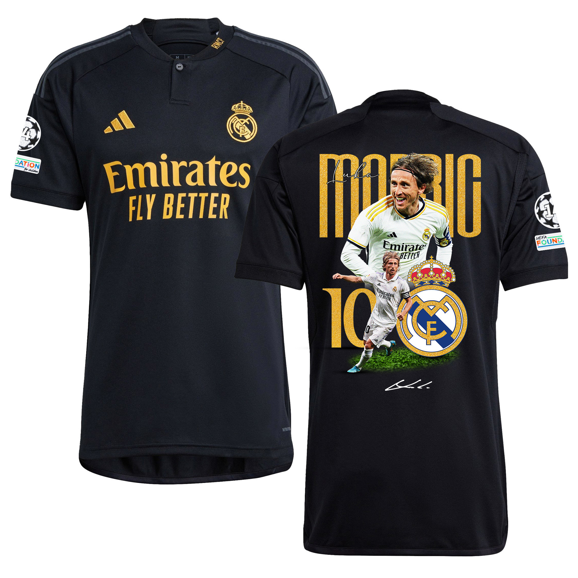 Luka Modric 10 Real Madrid 2023/24 UEFA 14 Times Champions Patch Third Jersey – Men, UEFA Patch