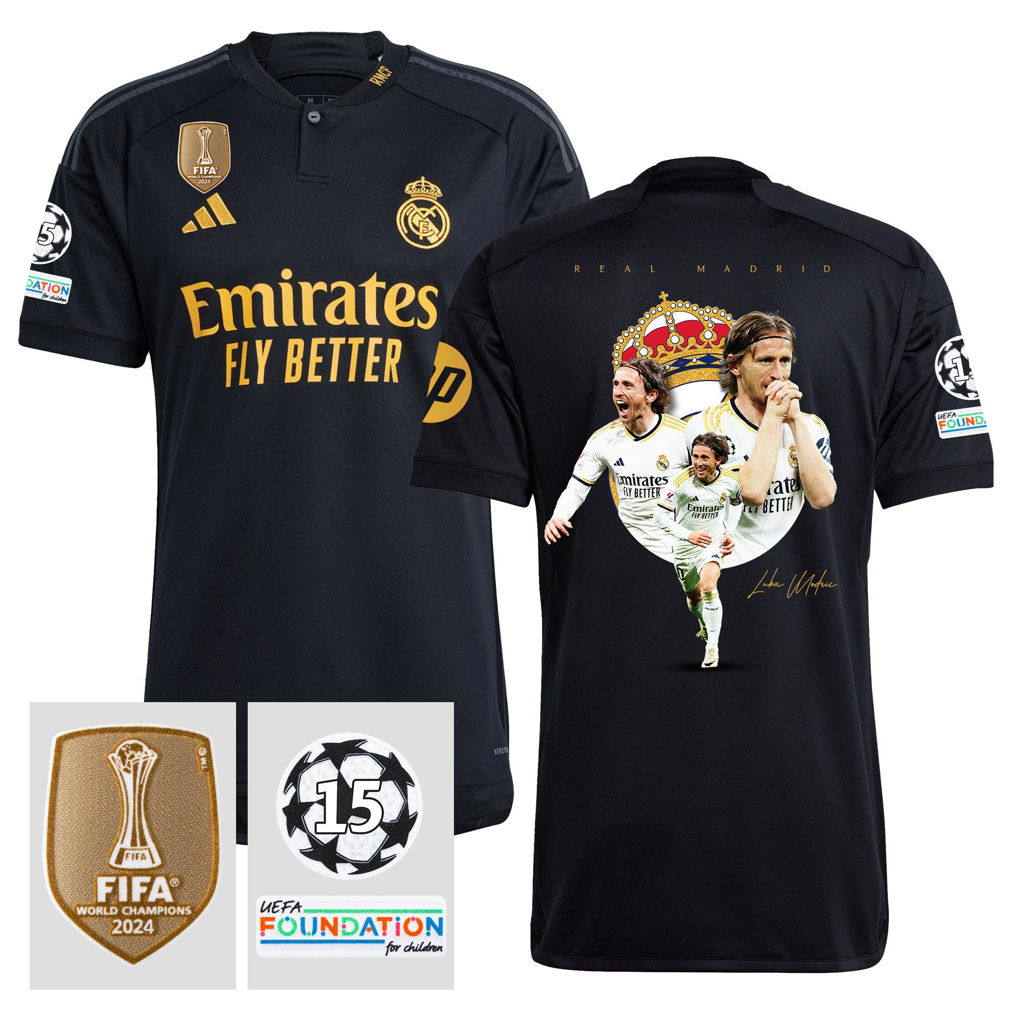 Luka Modric 10 Real Madrid 2023/24 15 Times Champions UEFA Patch Third Jersey – Men