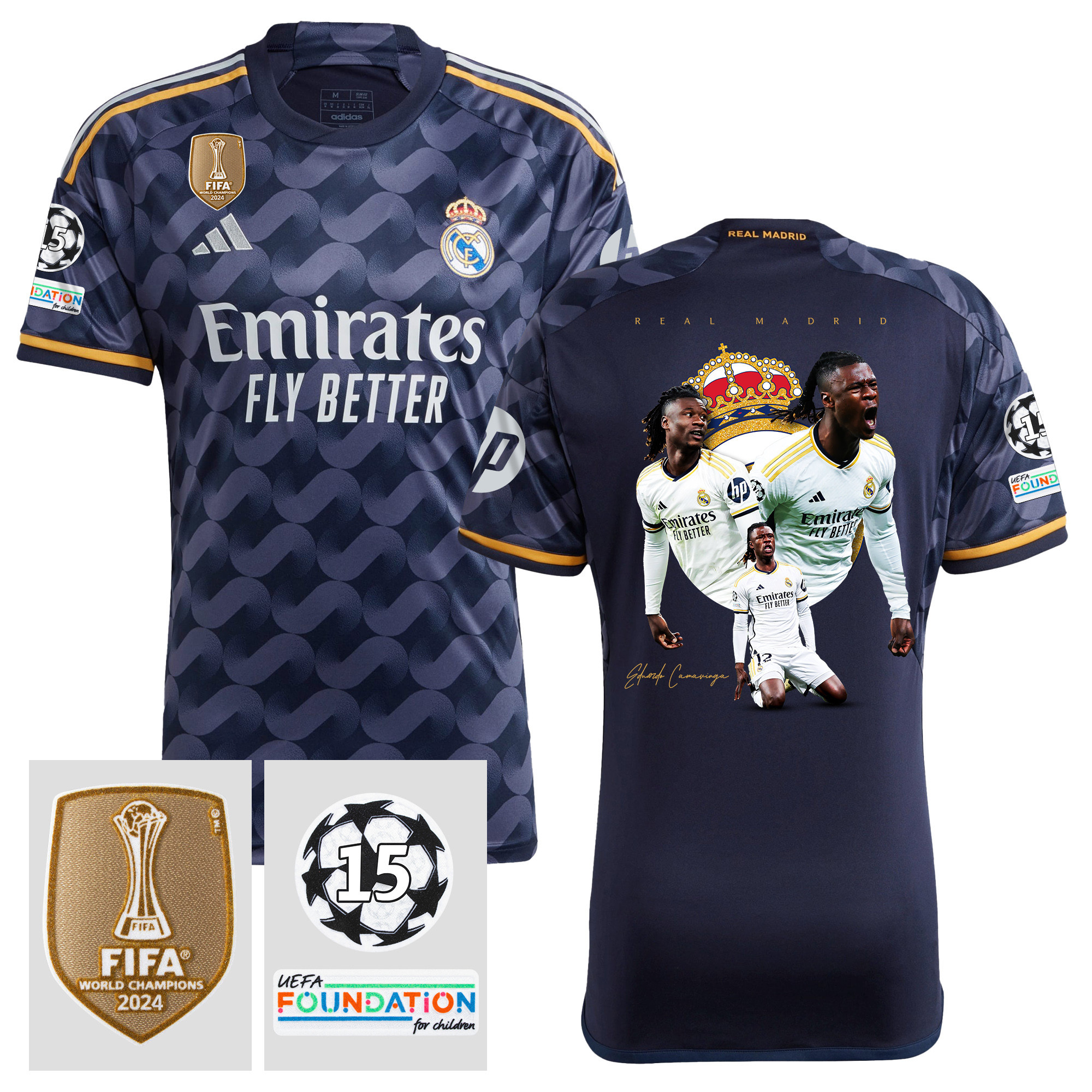 Eduardo Camavinga 12 Real Madrid 2023/24 15 Times Champions UEFA Patch Away Jersey – Best Moments