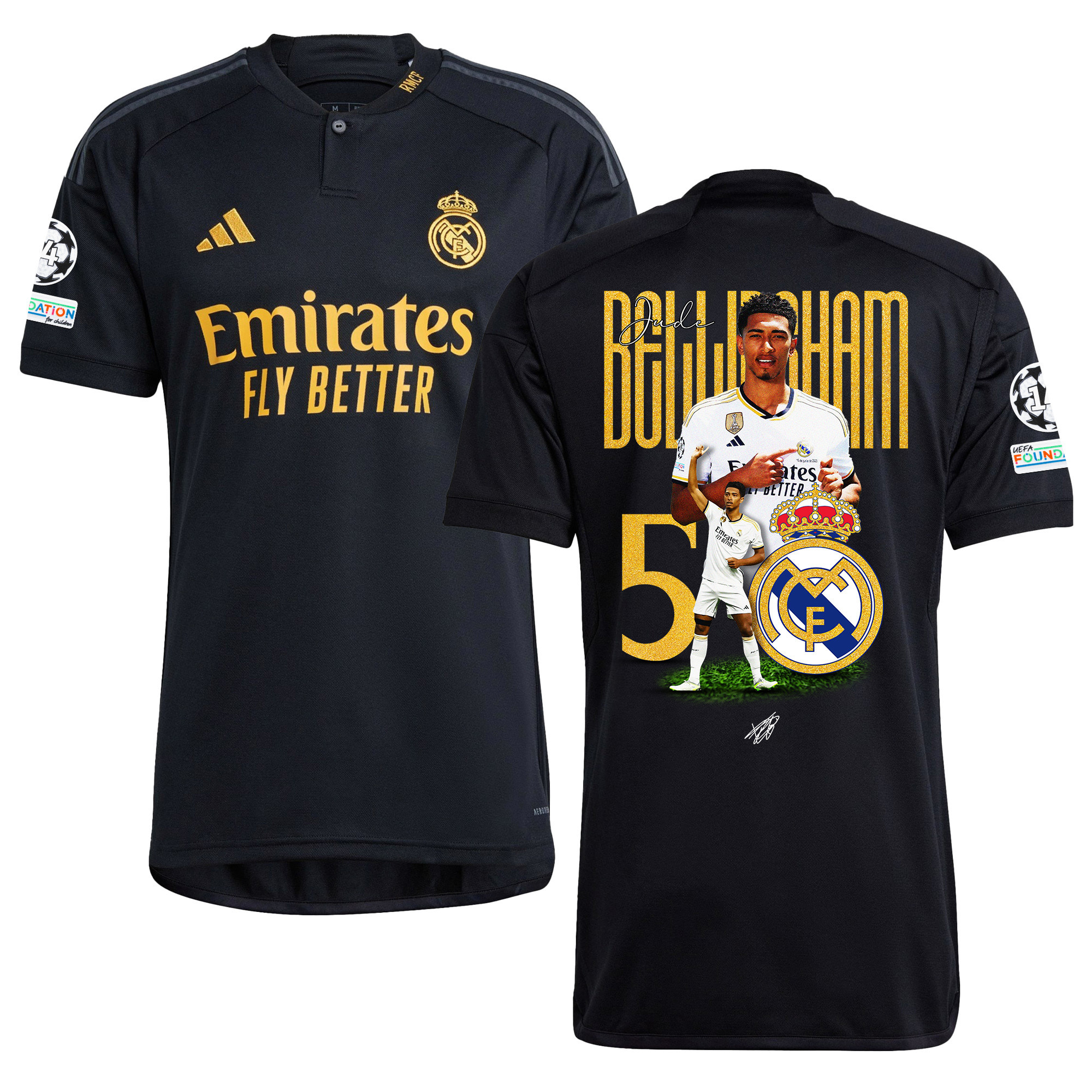 Jude Bellingham 5 Real Madrid 2023/24 UEFA 14 Times Champions Patch Third Jersey – Men, UEFA Patch