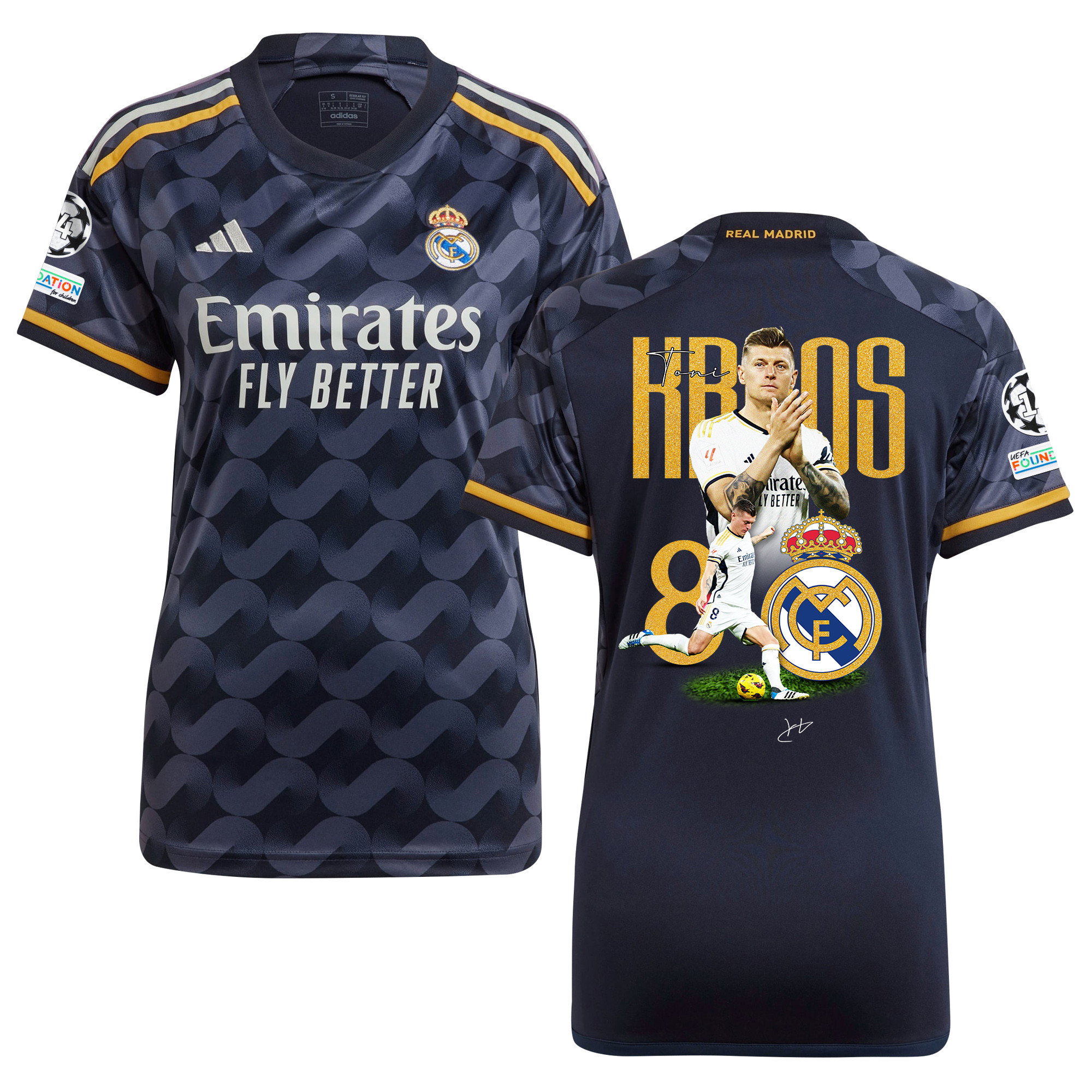 Toni Kroos 8 Real Madrid 2023/24 UEFA 14 Times Champions Patch Away Women Jersey – UEFA Patch