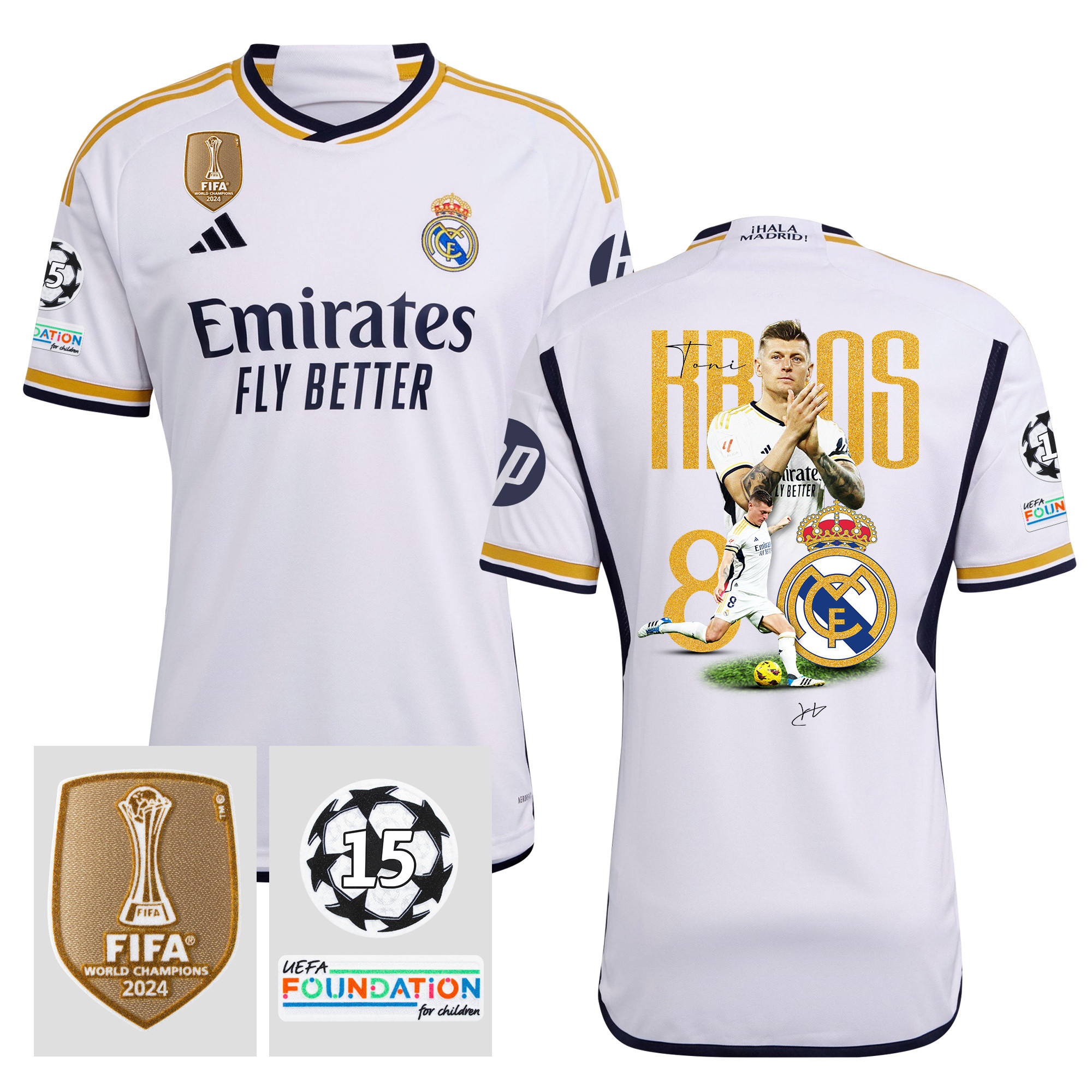 Toni Kroos 8 Legacy Of A Legend 15 Times Champions Real Madrid 2023/24 UEFA Patch Home Jersey – Men