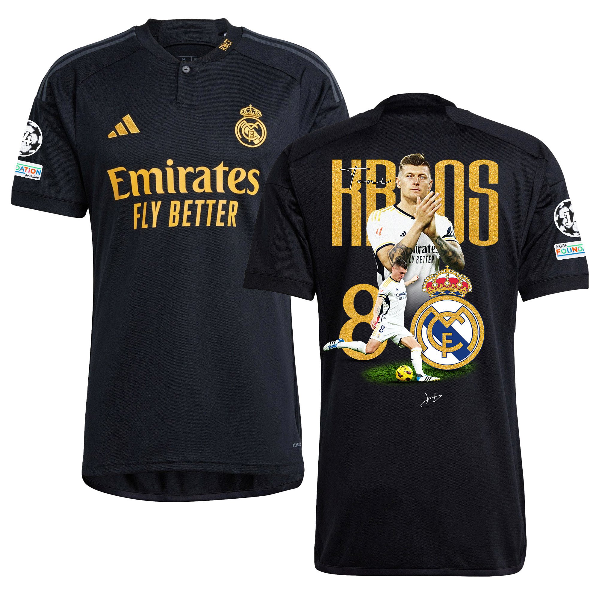 Toni Kroos 8 Real Madrid 2023/24 UEFA 14 Times Champions Patch Third Jersey – Men, UEFA Patch
