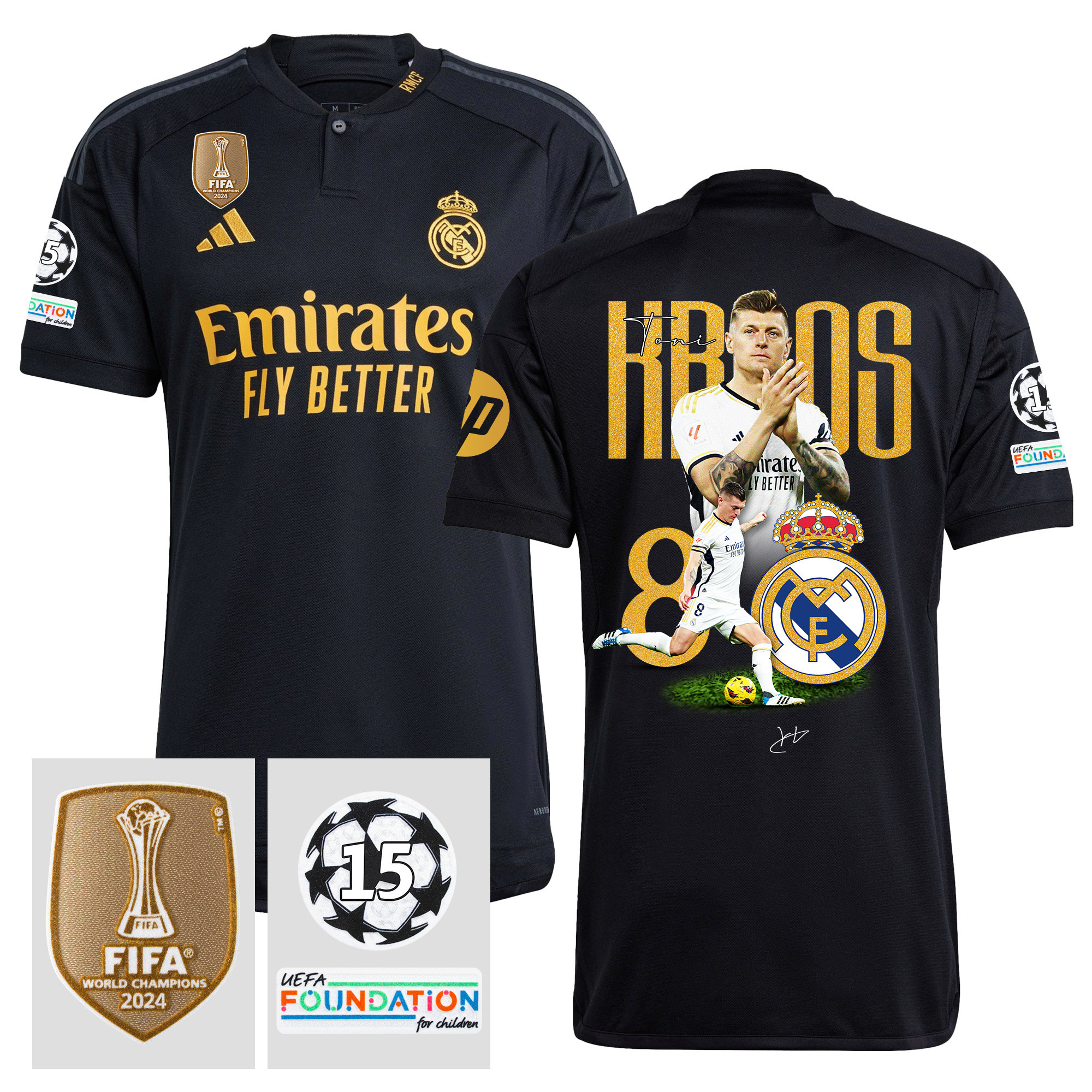 Toni Kroos 8 Legacy Of A Legend 15 Times Champions Real Madrid 2023/24 UEFA Patch Third Jersey – Men