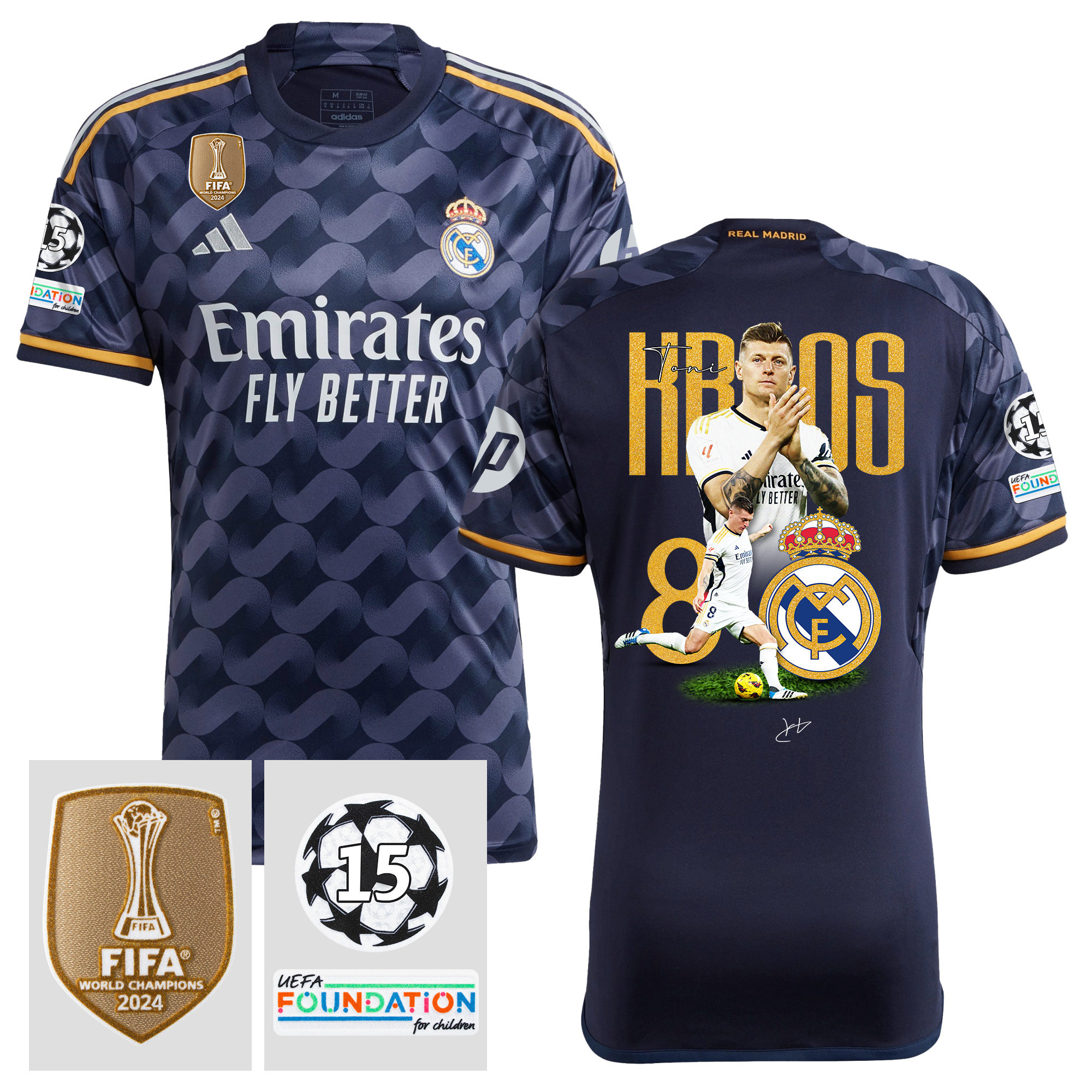 Toni Kroos 8 Legacy Of A Legend 15 Times Champions Real Madrid 2023/24 UEFA Patch Away Jersey – Men
