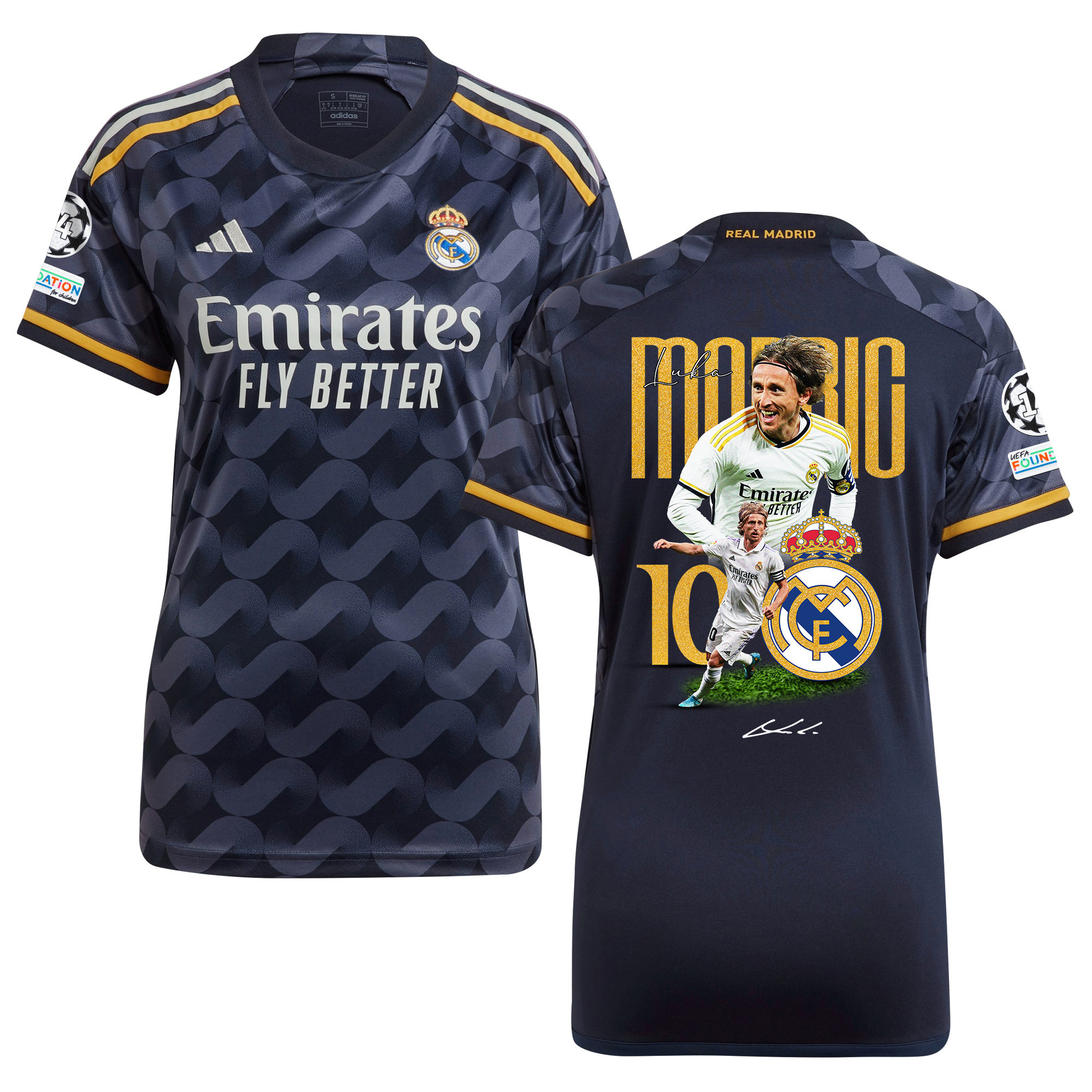Luka Modric 10 Real Madrid 2023/24 UEFA 14 Times Champions Patch Away Women Jersey – UEFA Patch