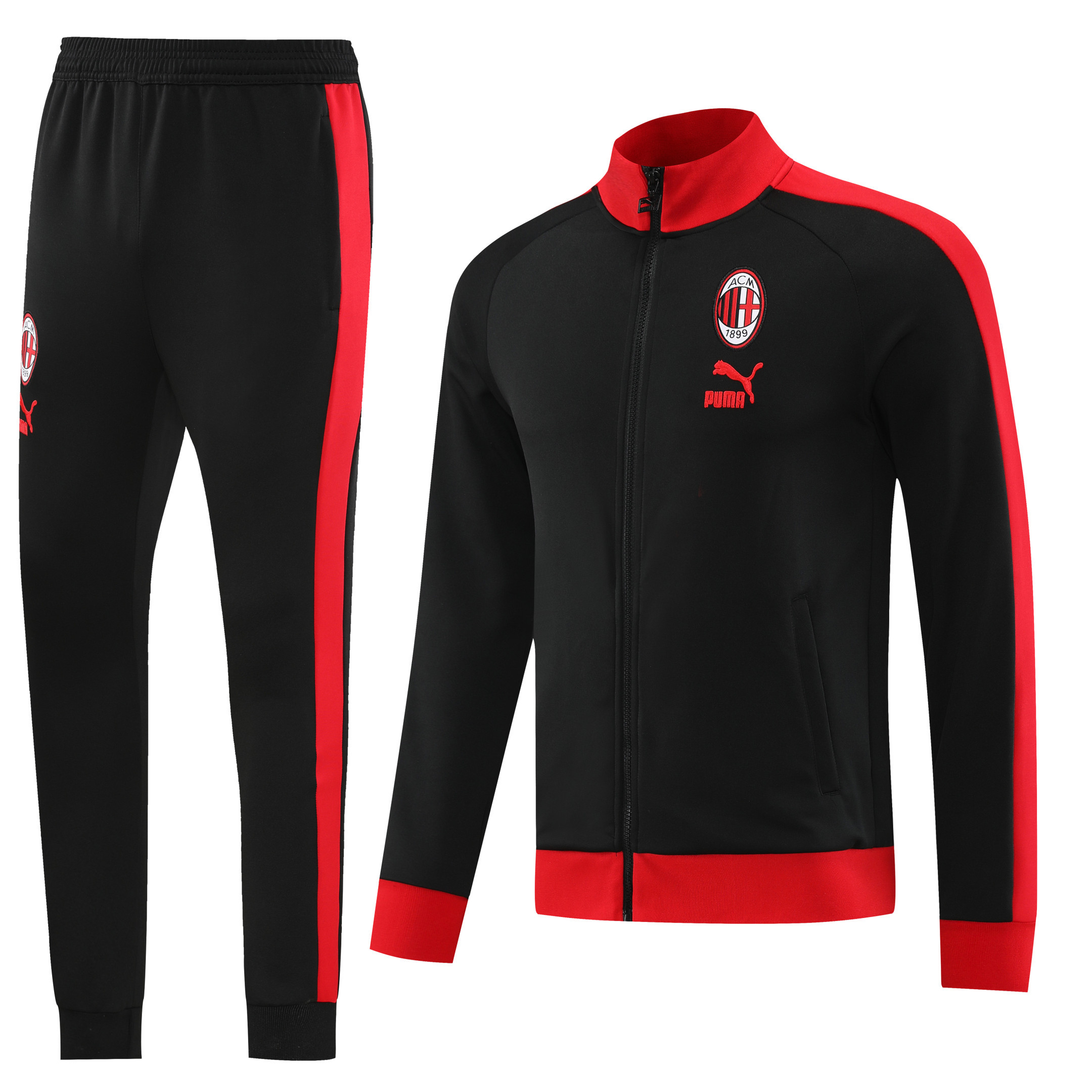 A.C. Milan Football Tracksuit/ Anthem Jacket 23/24 – Black Red Stripes