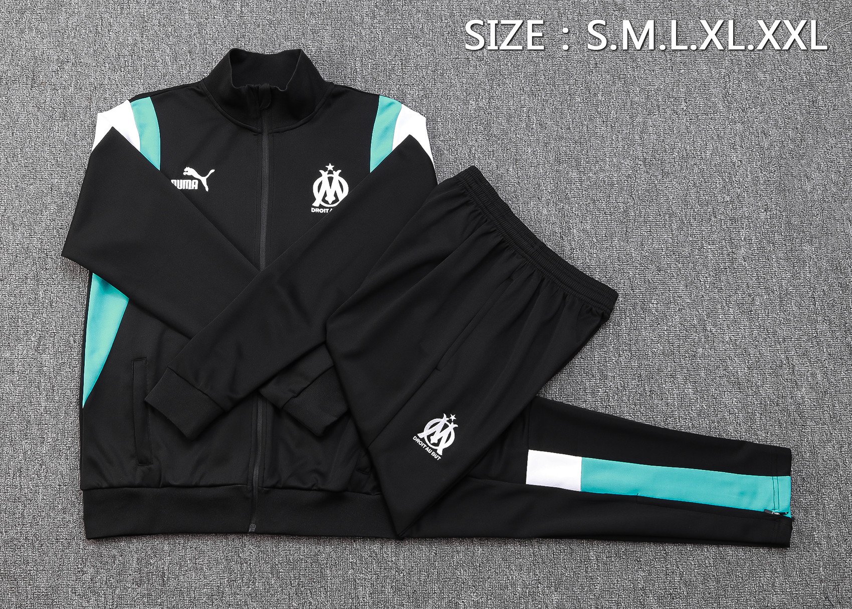 Marseille Football Tracksuit/ Anthem Jacket 23/24 – Black/Aqua