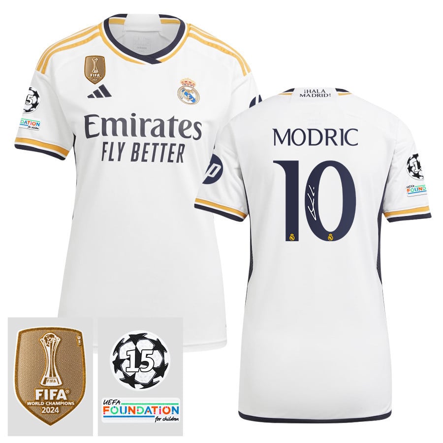 Luka Modric 10 Signed Starball 15 Times Champions Real Madrid 2023/24 UEFA Patch Women's Third Jersey Autographed