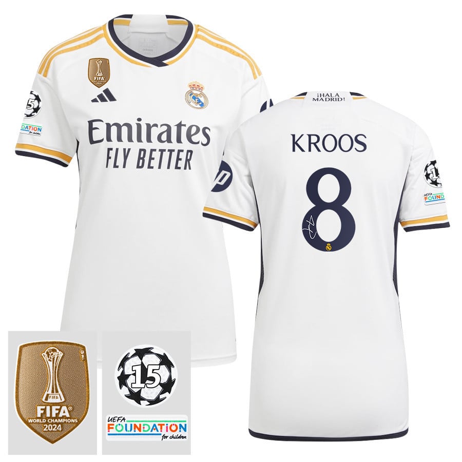 Toni Kroos 8 Signed Starball 15 Times Champions Real Madrid 2023/24 UEFA Patch Women's Third Jersey Autographed