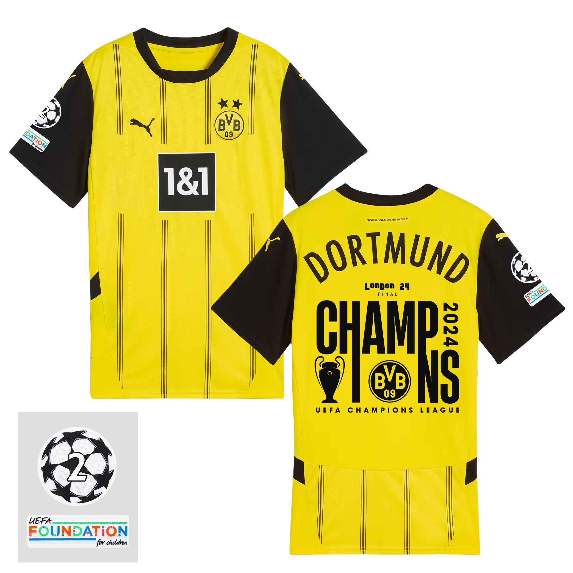 Borussia Dortmund 2024/25 2 Times UEFA Champions Final Champ London Home Jersey – Men, UEFA Patch