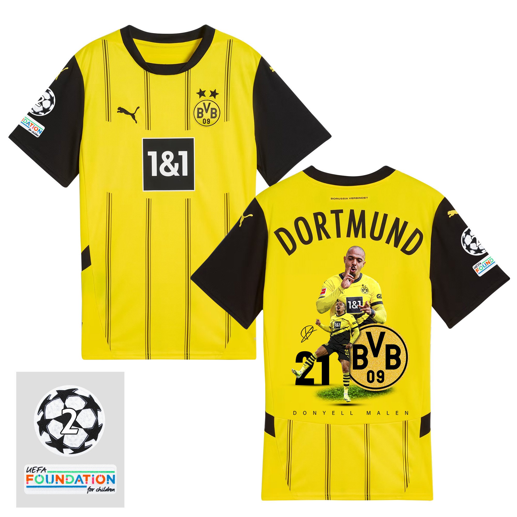 Donyell Malen 21 Borussia Dortmund 2024/25 UEFA 2 Times Champions Patch Home Jersey – Celebrate Moment