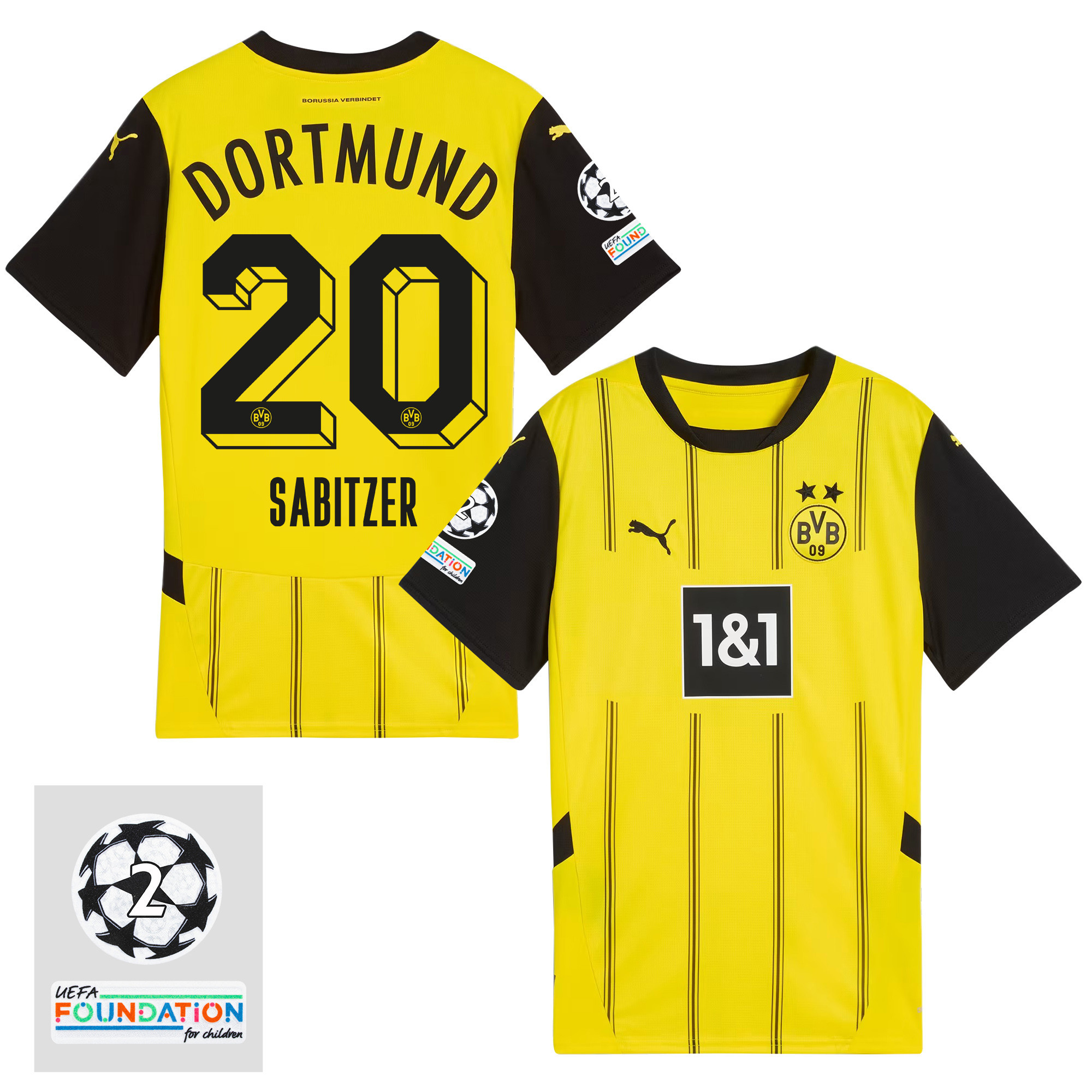 Marcel Sabitzer 20 Starball 2 Times Champions Borussia Dortmund 2024/25 UEFA Patch Home Jersey – Men
