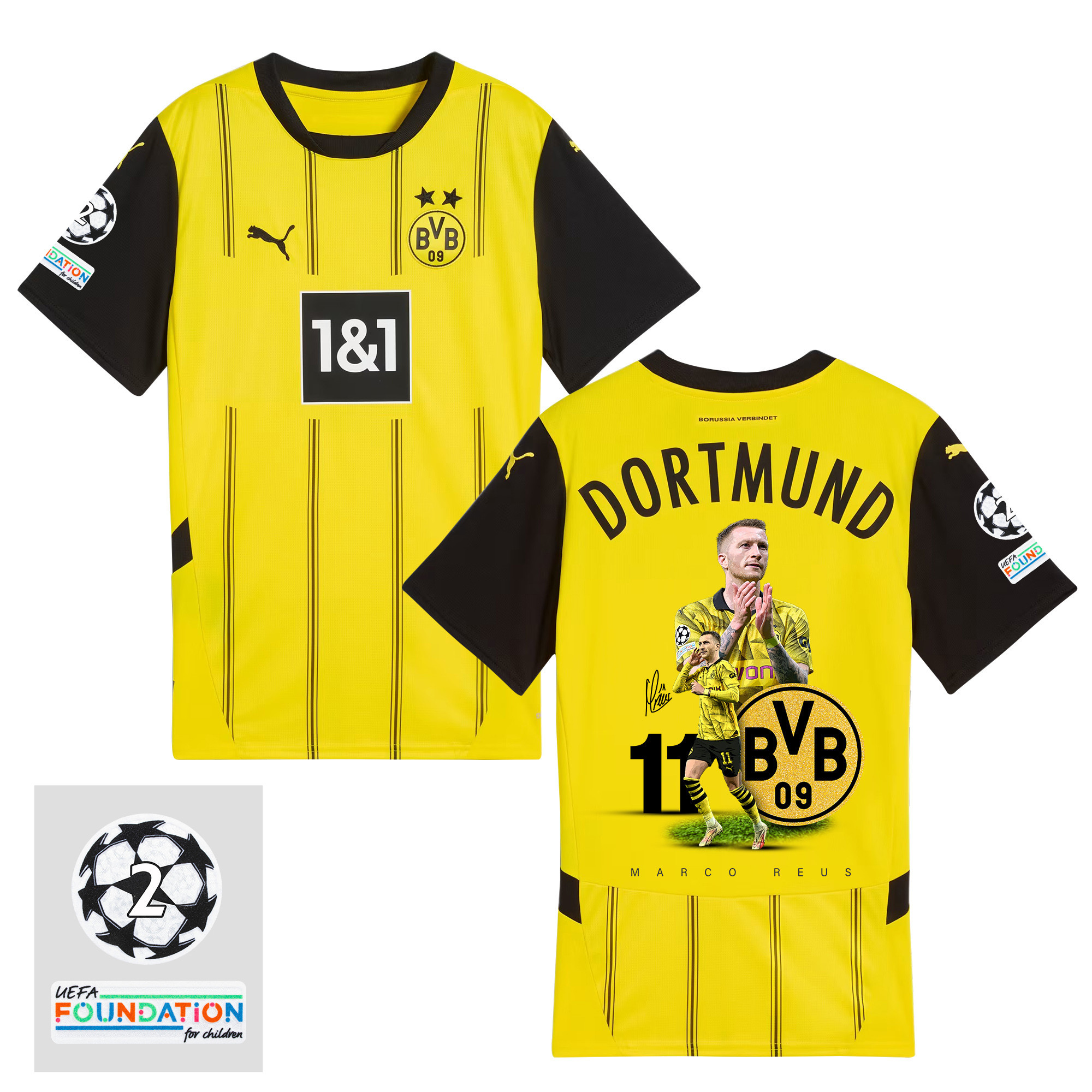 Marco Reus 11 Borussia Dortmund 2024/25 UEFA 2 Times Champions Patch Home Jersey – Celebrate Moment