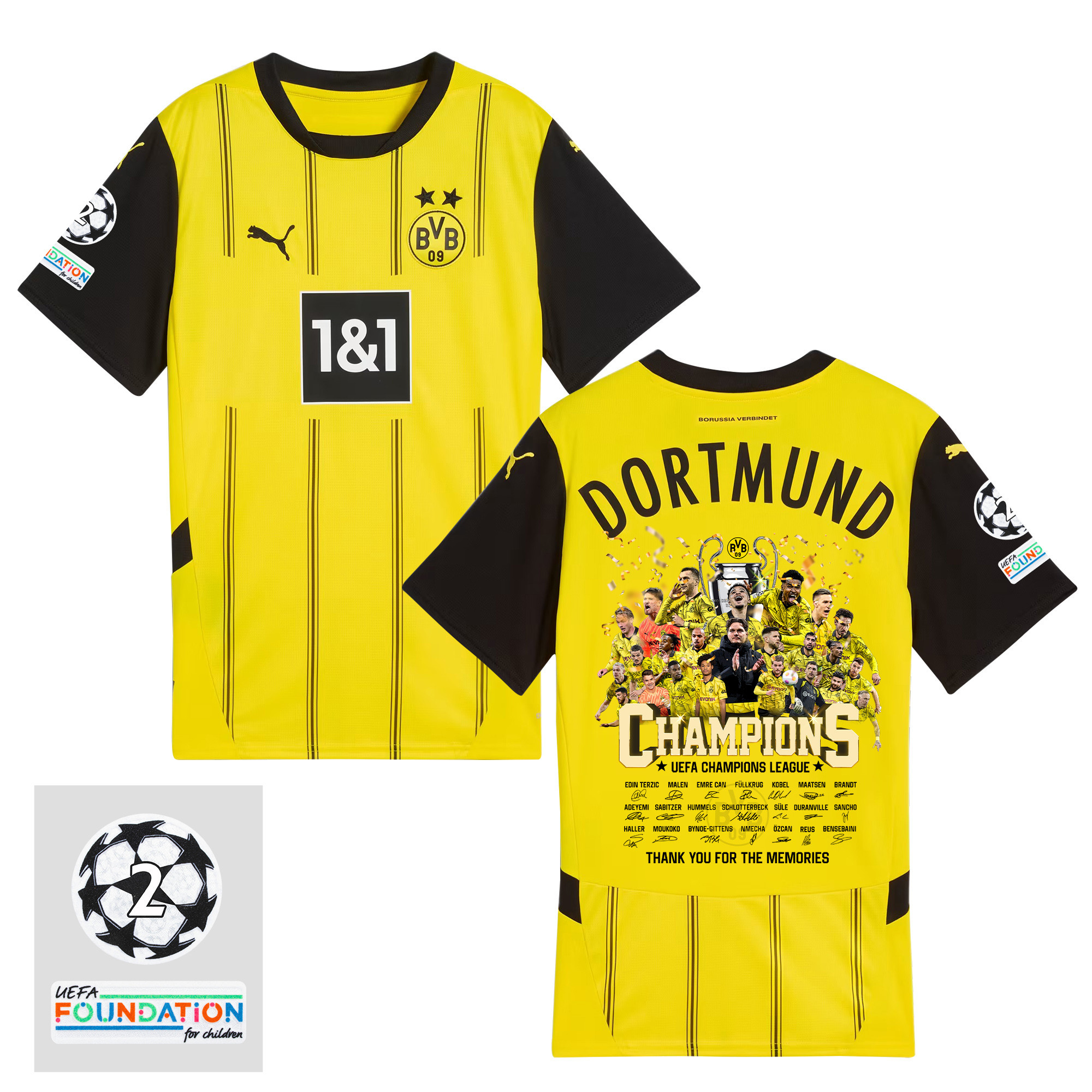 Borussia Dortmund 2024/25 2 Times UEFA Champions Thank You For Memories Home Jersey – Men, UEFA Patch