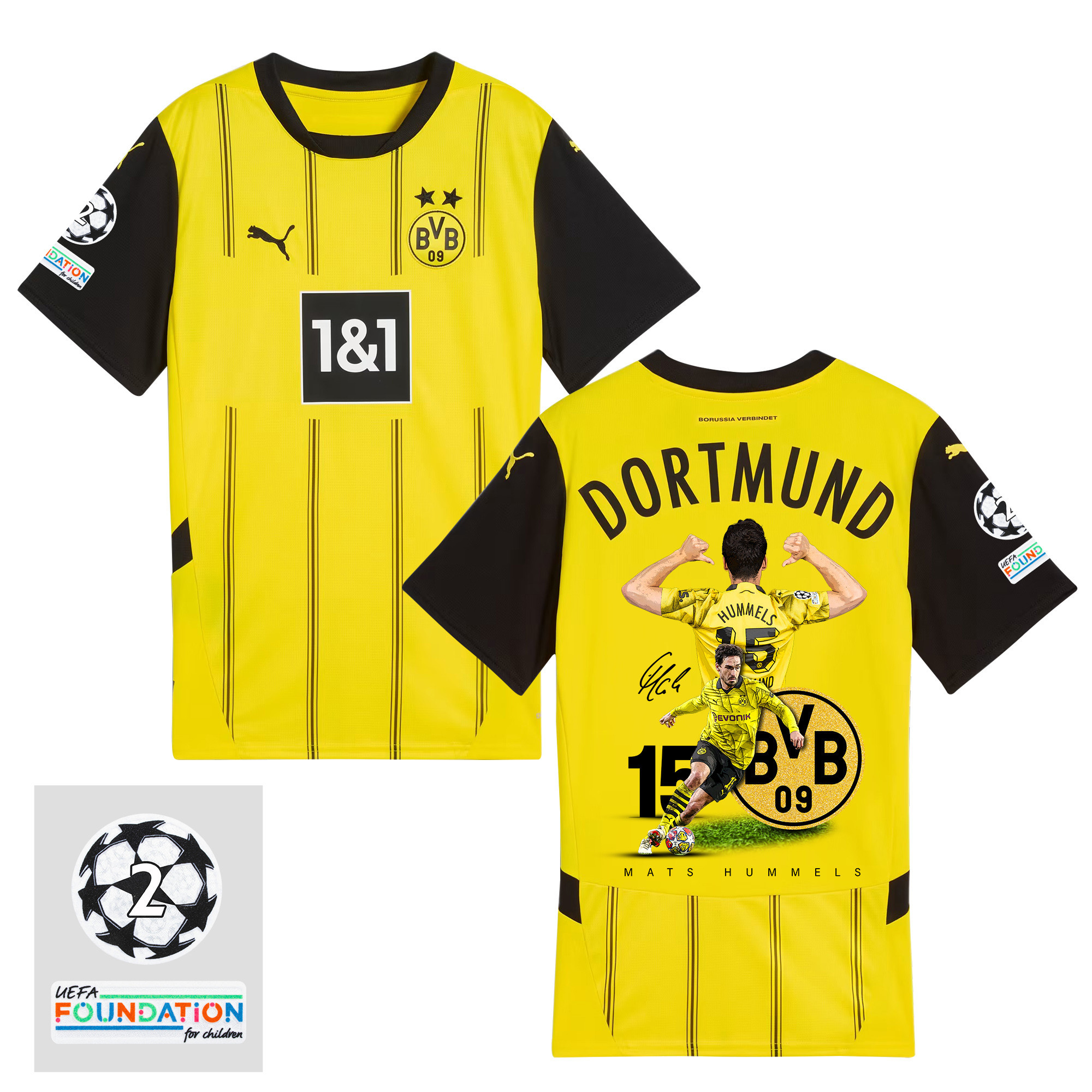 Mats Hummels 15 Borussia Dortmund 2024/25 UEFA 2 Times Champions Patch Home Jersey – Celebrate Moment