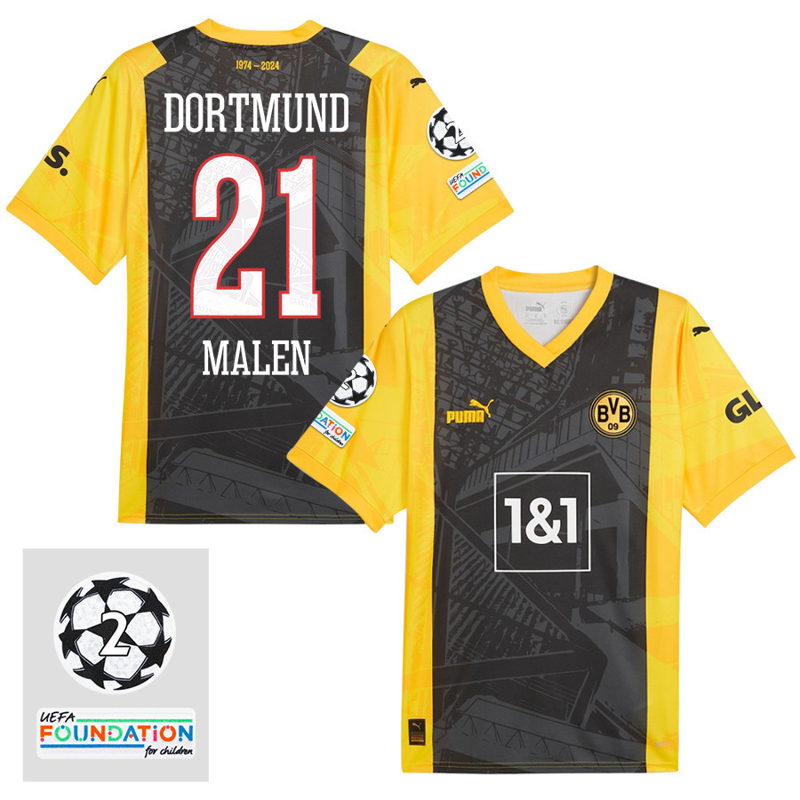 Donyell Malen 21 Starball 2 Times Champions Borussia Dortmund 2024/25 UEFA Patch Special Edition Jersey – Men