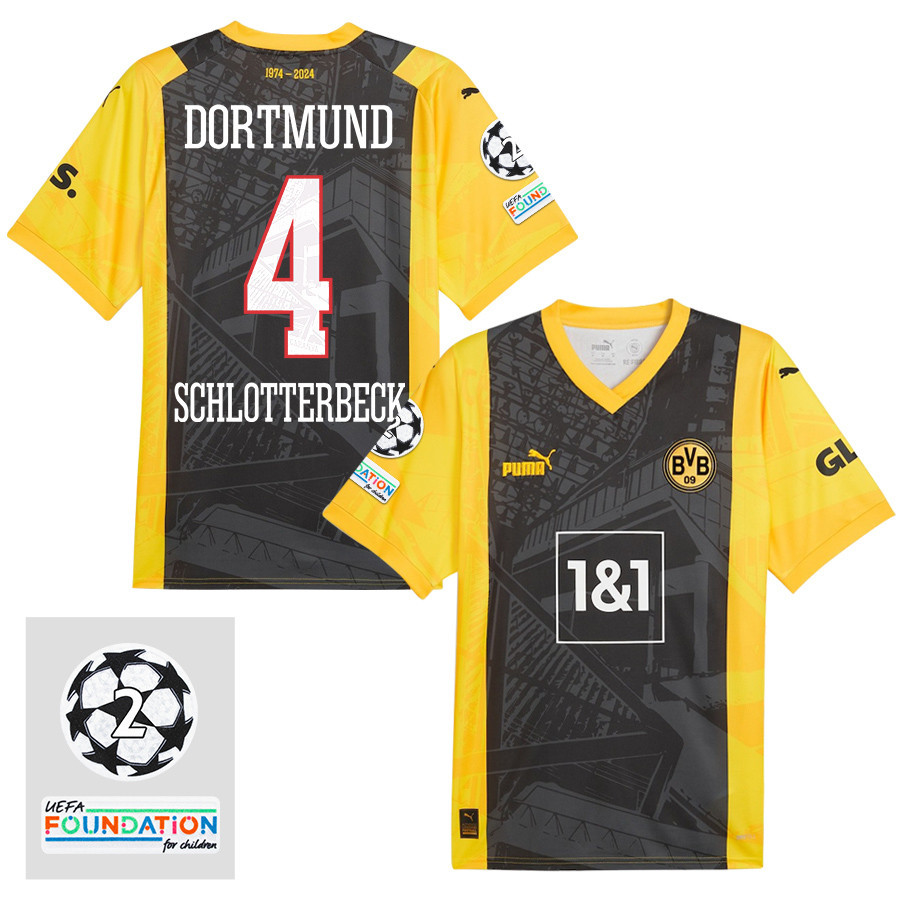 Nico Schlotterbeck 4 Starball 2 Times Champions Borussia Dortmund 2024/25 UEFA Patch Special Edition Jersey – Men