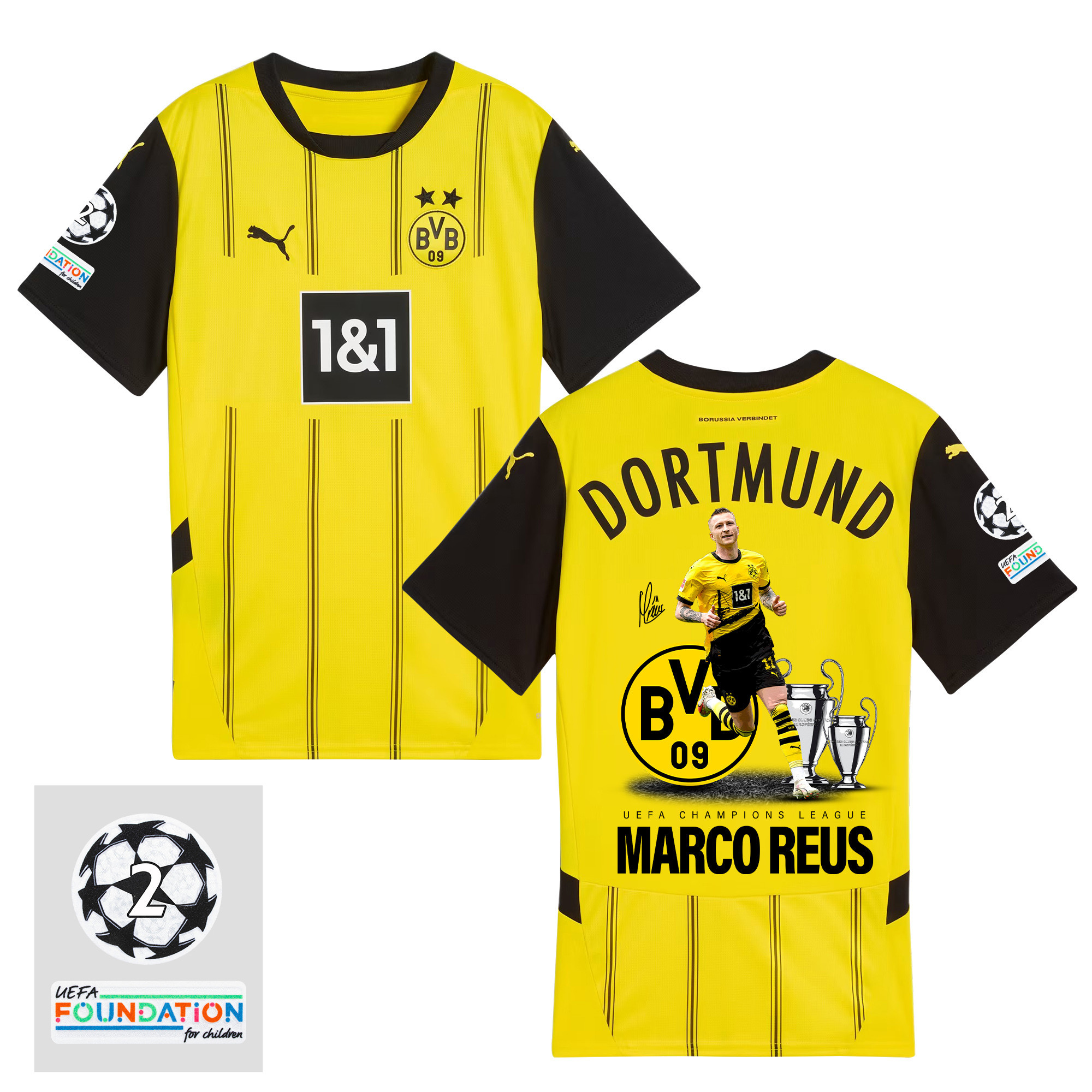 Marco Reus 11 Borussia Dortmund 2024/25 UEFA 2 Times Champions Patch Home Jersey – Men