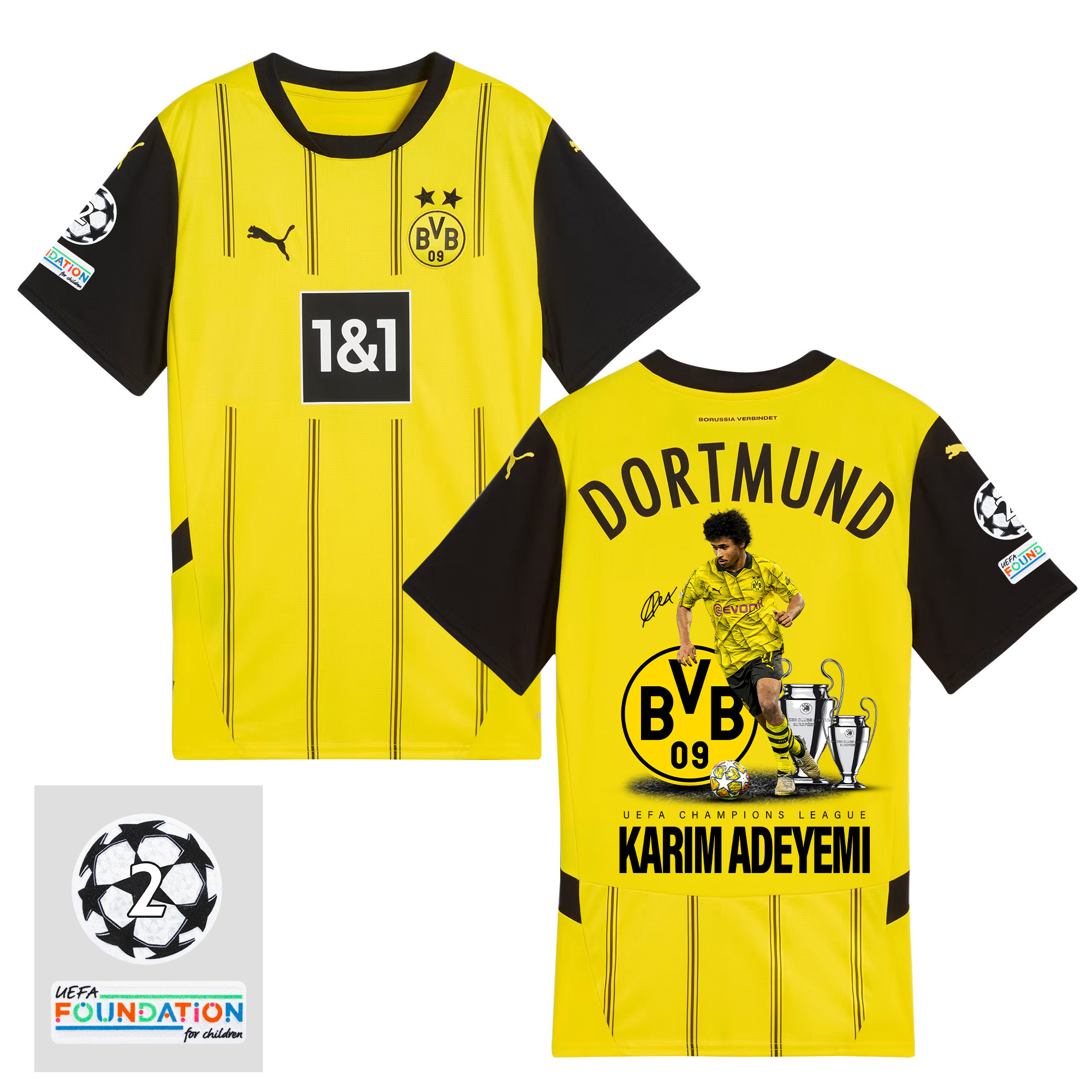 Karim Adeyemi 27 Borussia Dortmund 2024/25 UEFA 2 Times Champions Patch Home Jersey – Men