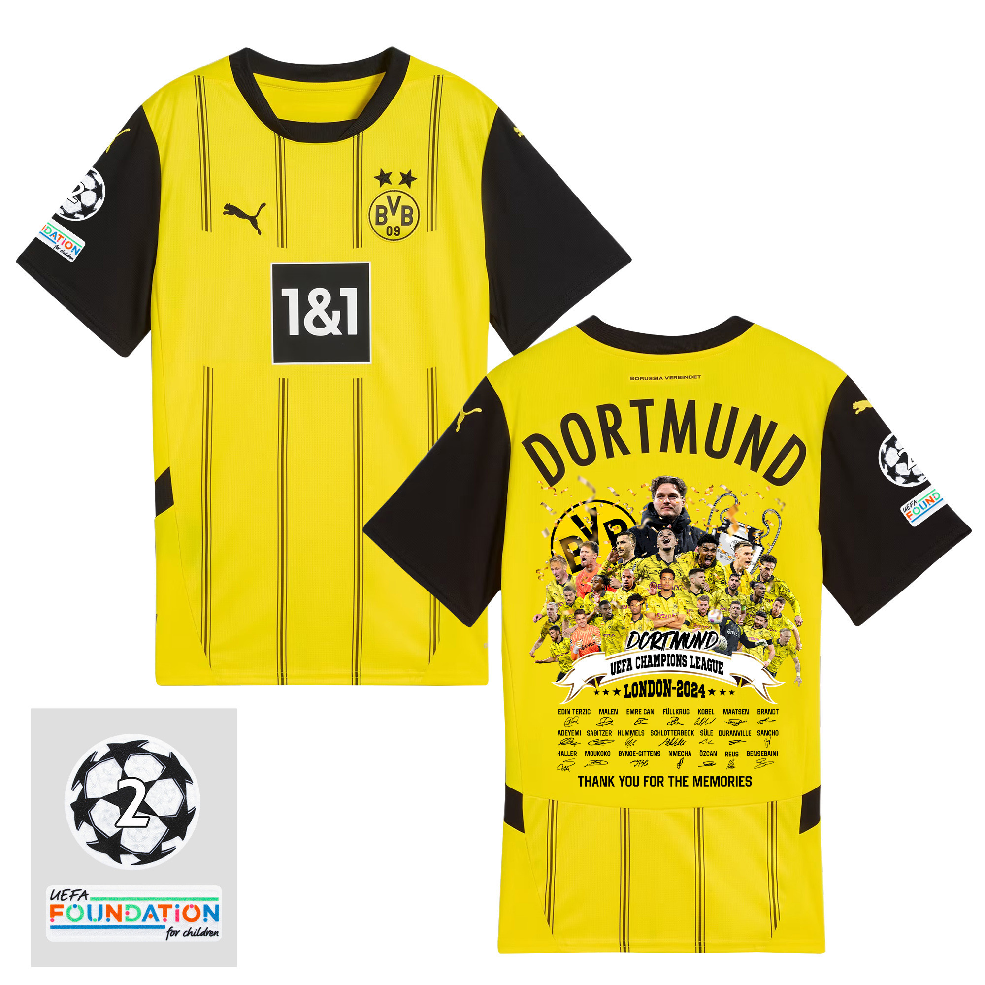 Borussia Dortmund 2024/25 2 Times UEFA Champions League Home Jersey – Men, UEFA Patch