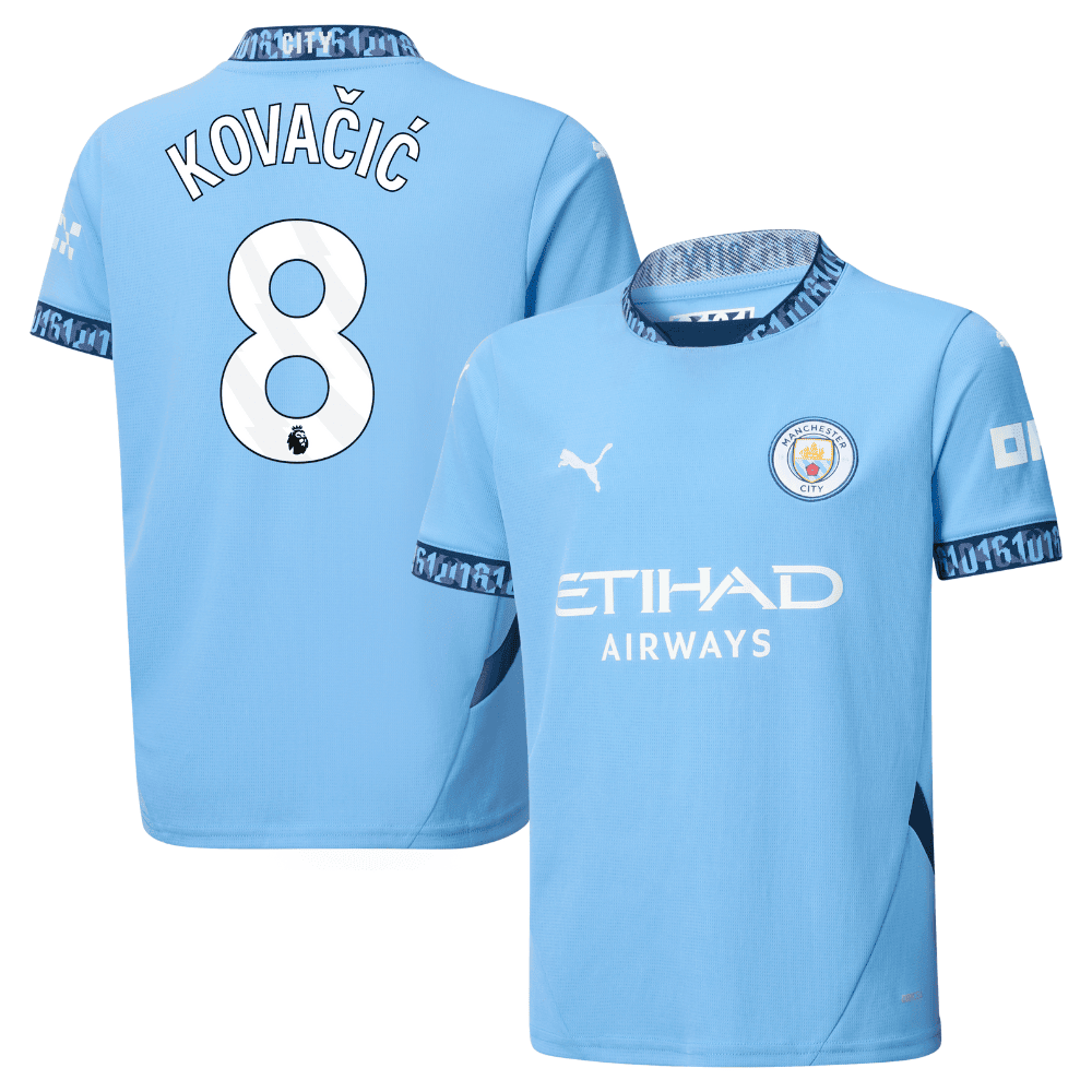 Mateo Kovacic 8 Manchester City 2024/25 Home YOUTH Jersey – Light Blue