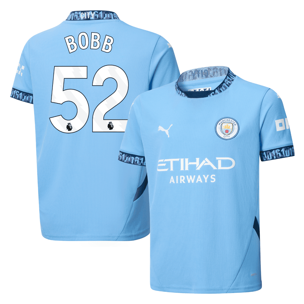 Oscar Bobb 52 Manchester City 2024/25 Home YOUTH Jersey – Light Blue